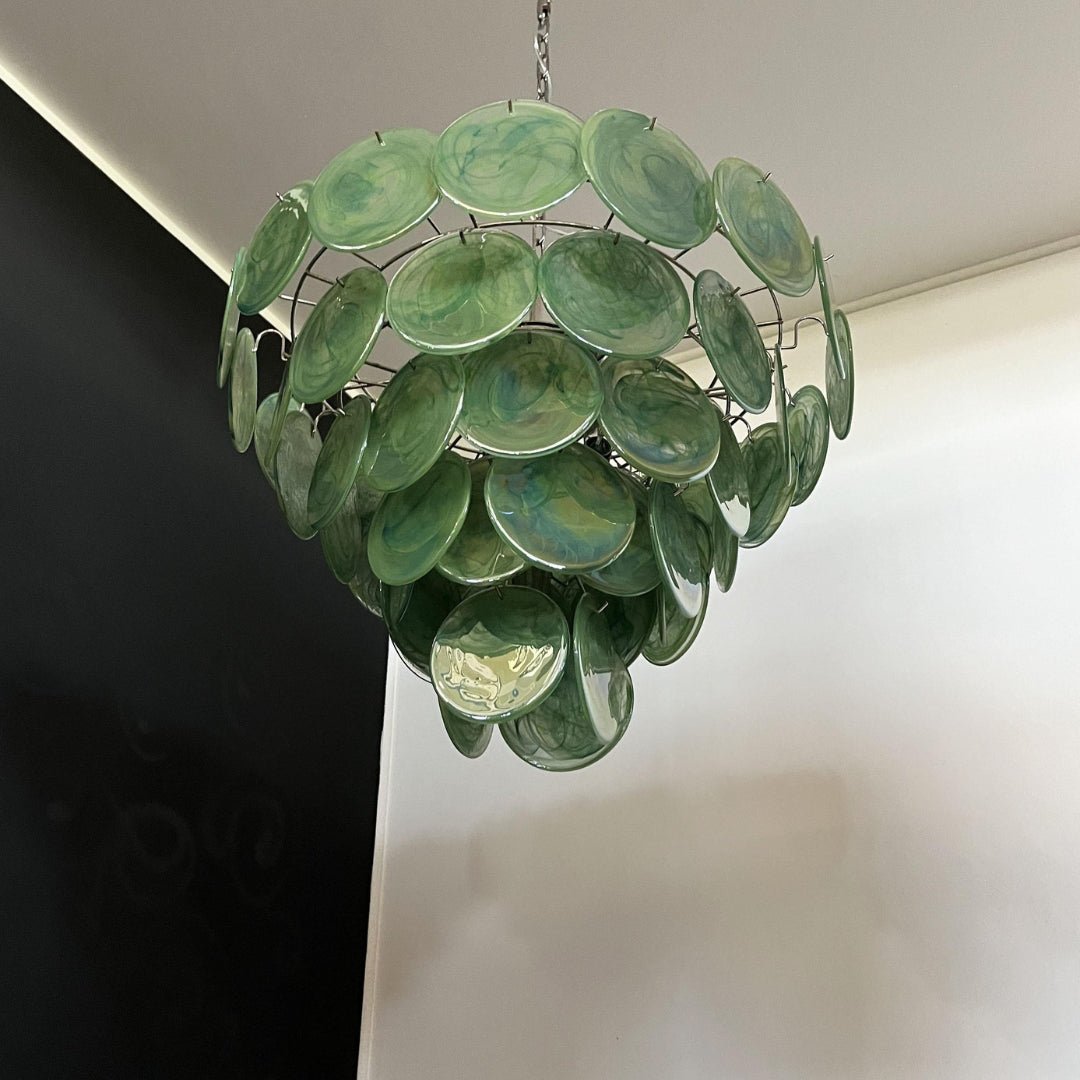 Aurora Chandelier Green Murano Glass Disc - Neutralighting