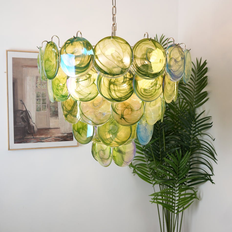 Aurora Chandelier Green Murano Glass Disc - Neutralighting