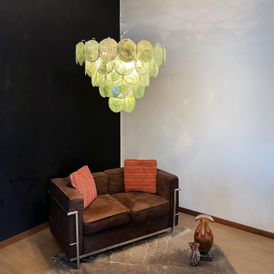 Aurora Chandelier Green Murano Glass Disc - Neutralighting