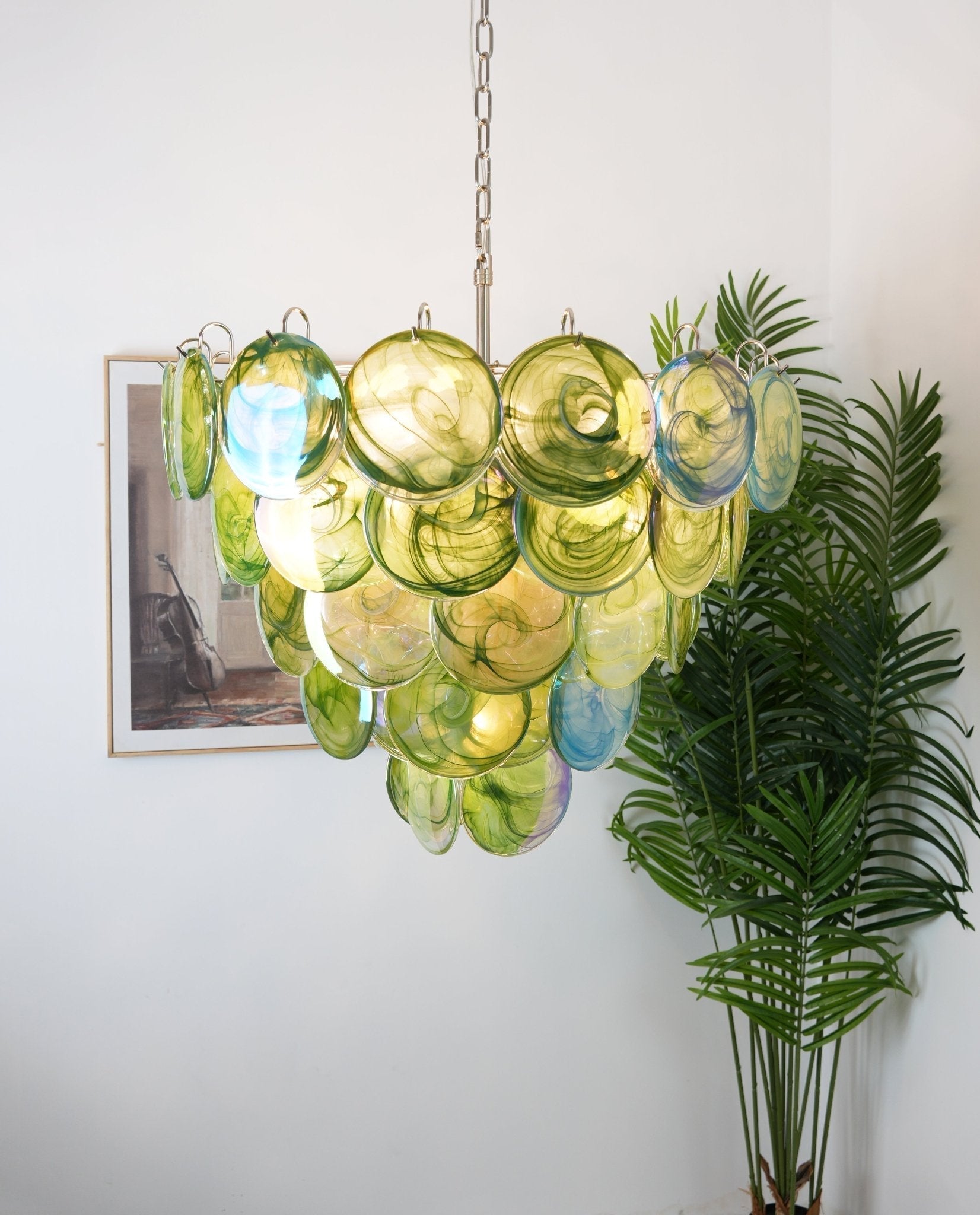 Aurora Chandelier Green Murano Glass Disc - Neutralighting