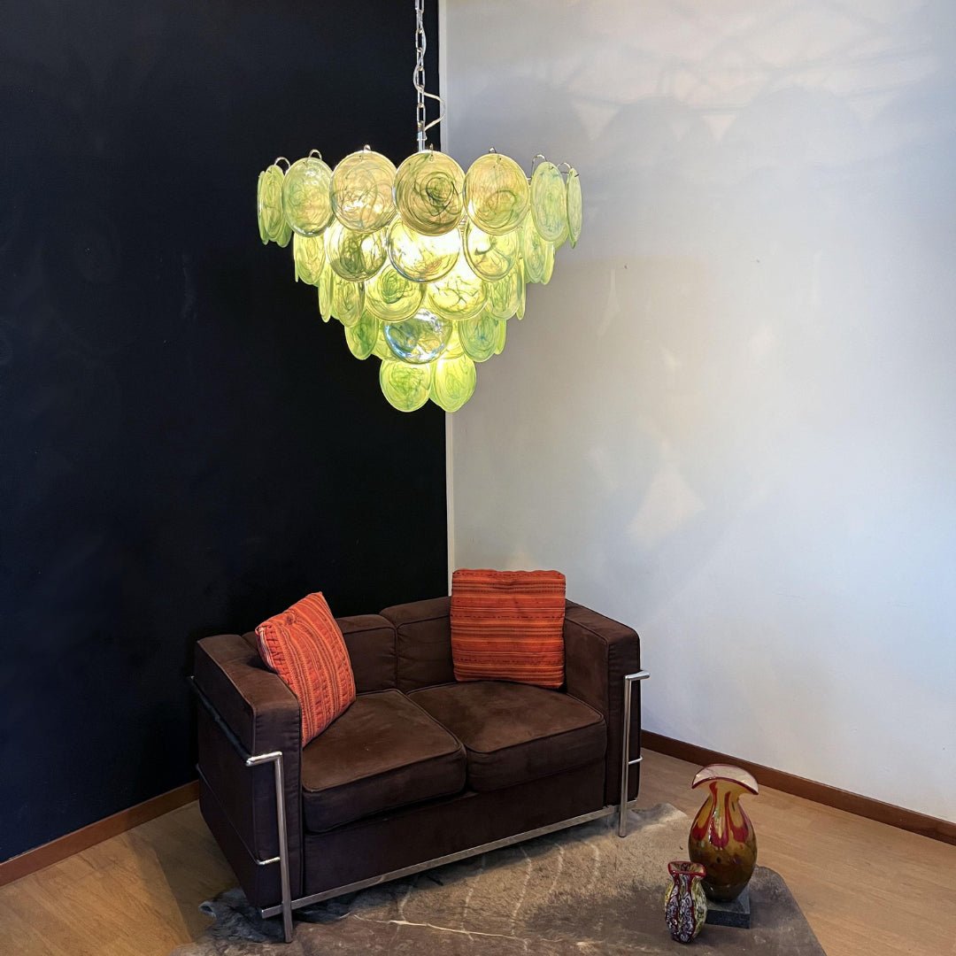 Aurora Chandelier Green Murano Glass Disc - Neutralighting