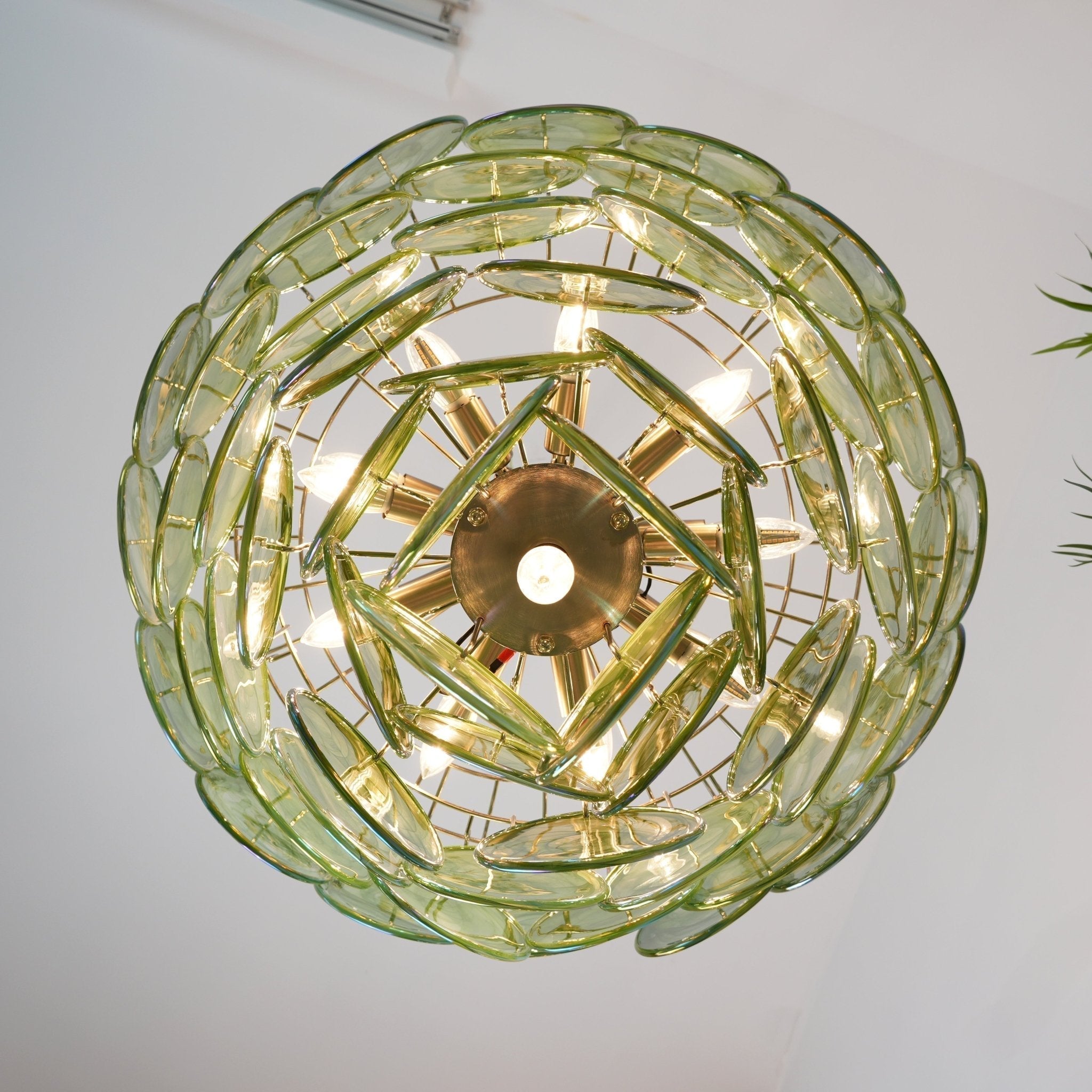 Aurora Chandelier Green Murano Glass Disc - Neutralighting