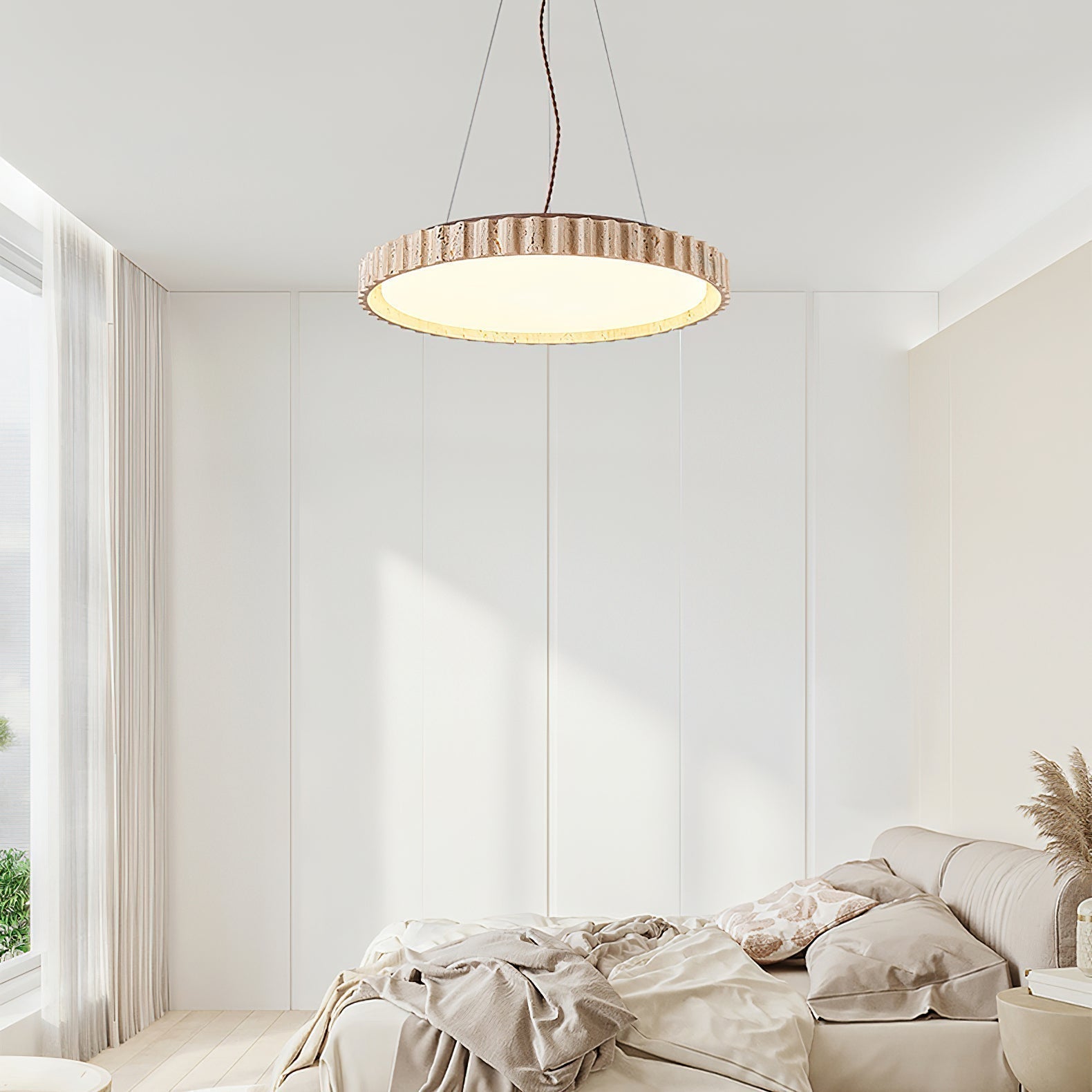 Elvenis Circular Travertine Pendant Light - Neutralighting