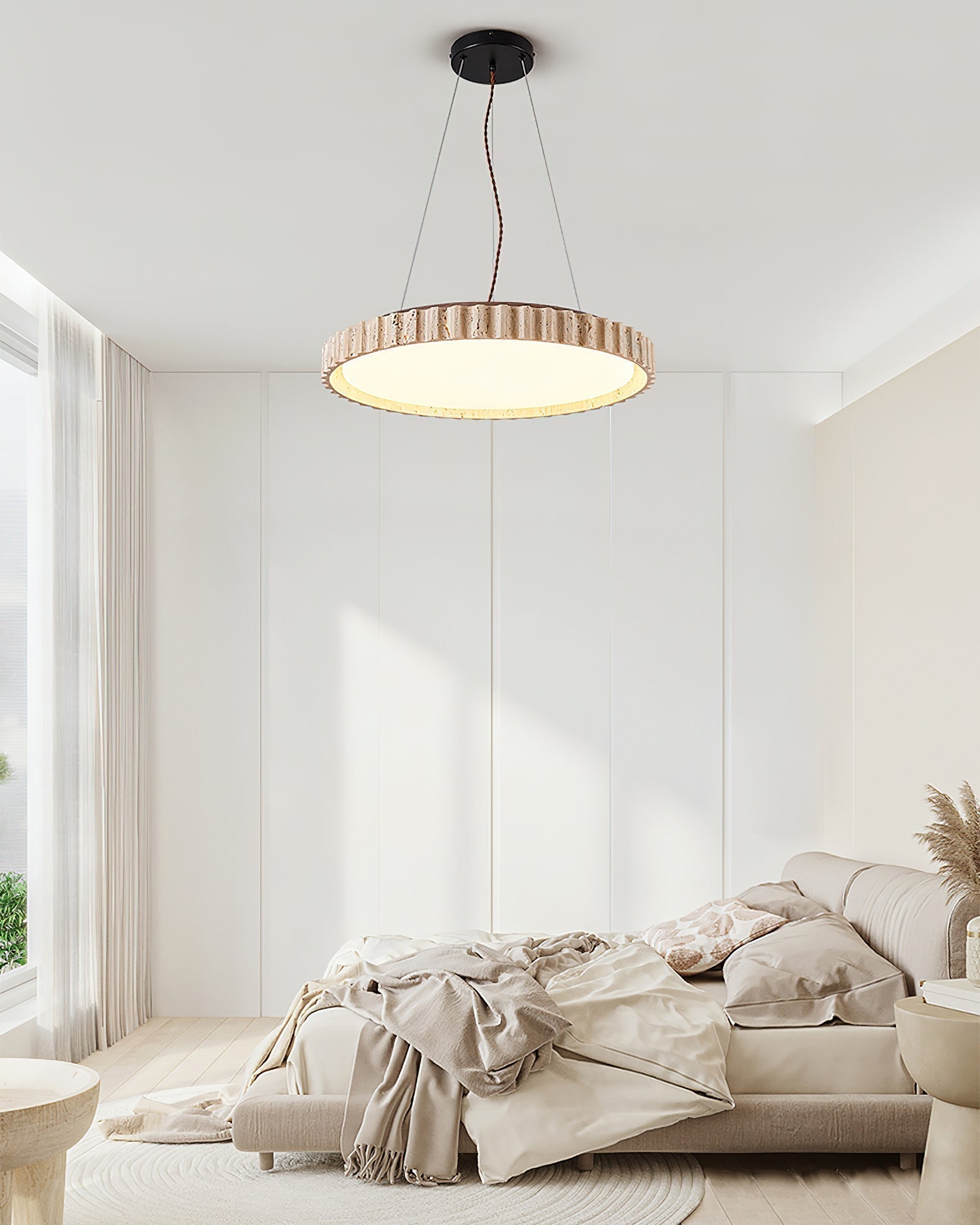 Elvenis Circular Travertine Pendant Light - Neutralighting
