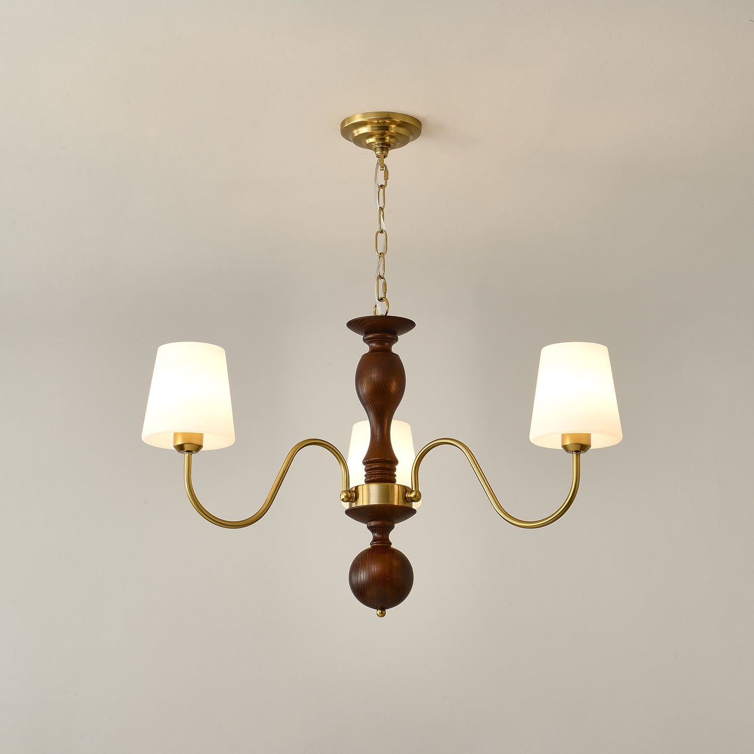 Lustra Kronleuchter Messing Holz Rustikal Vintage-Letslighting
