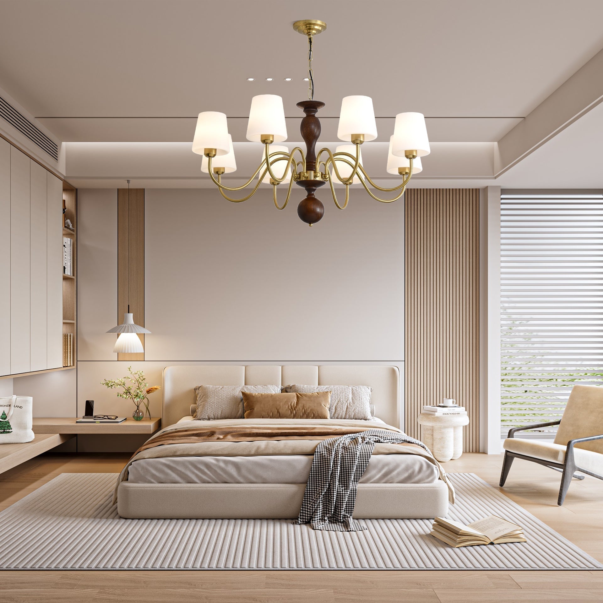 Lustra Kronleuchter Messing Holz Rustikal Vintage-Letslighting
