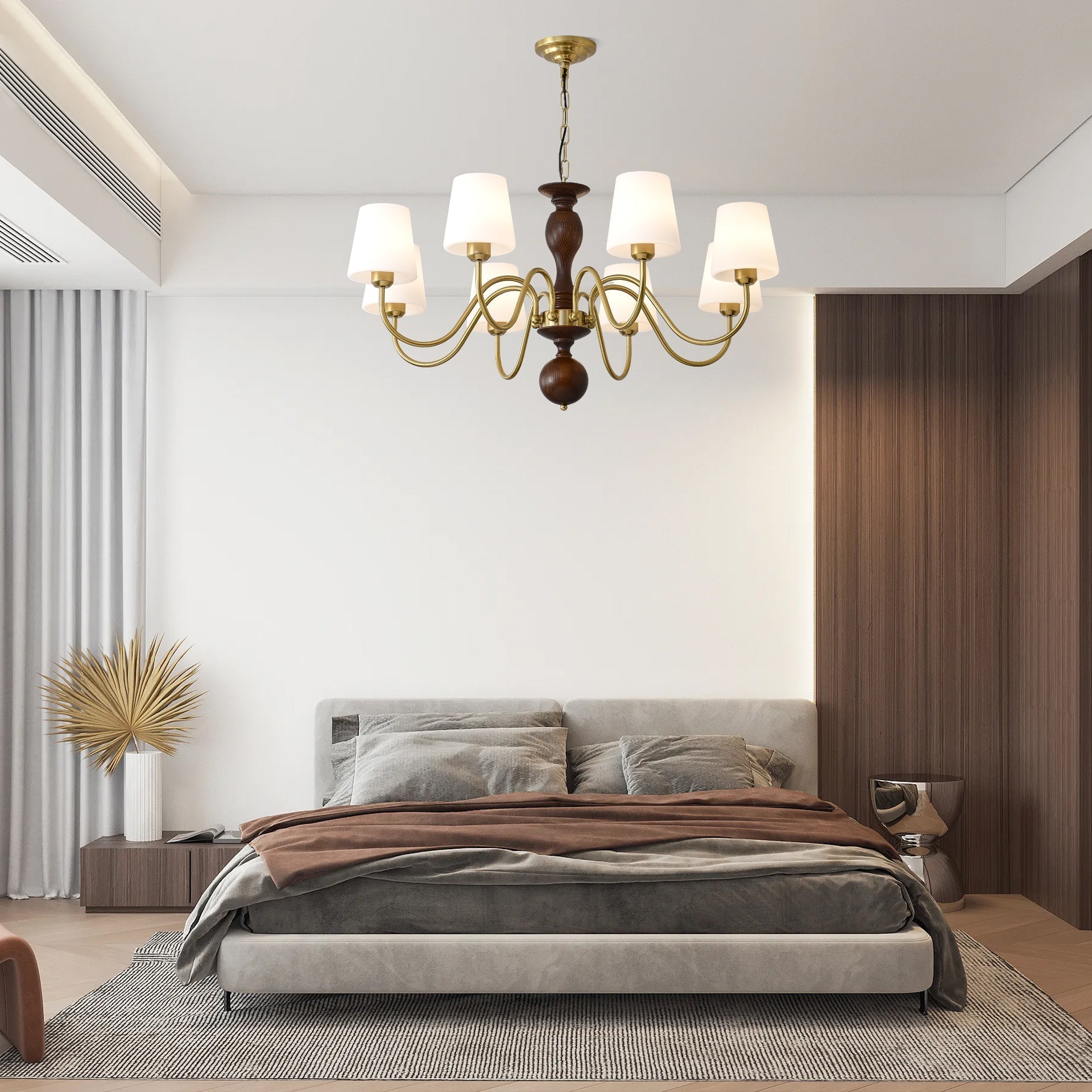 Lustra Kronleuchter Messing Holz Rustikal Vintage-Letslighting