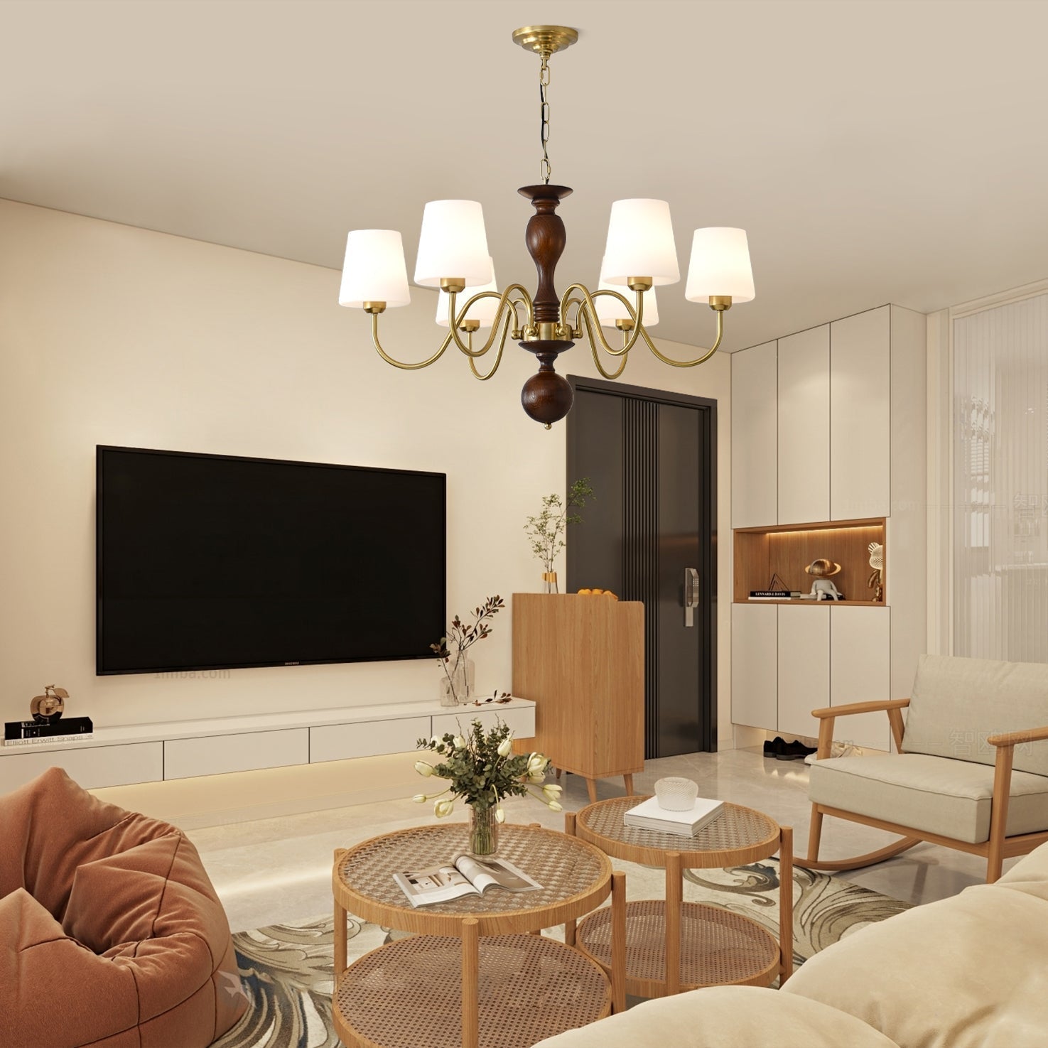 Lustra Kronleuchter Messing Holz Rustikal Vintage-Letslighting
