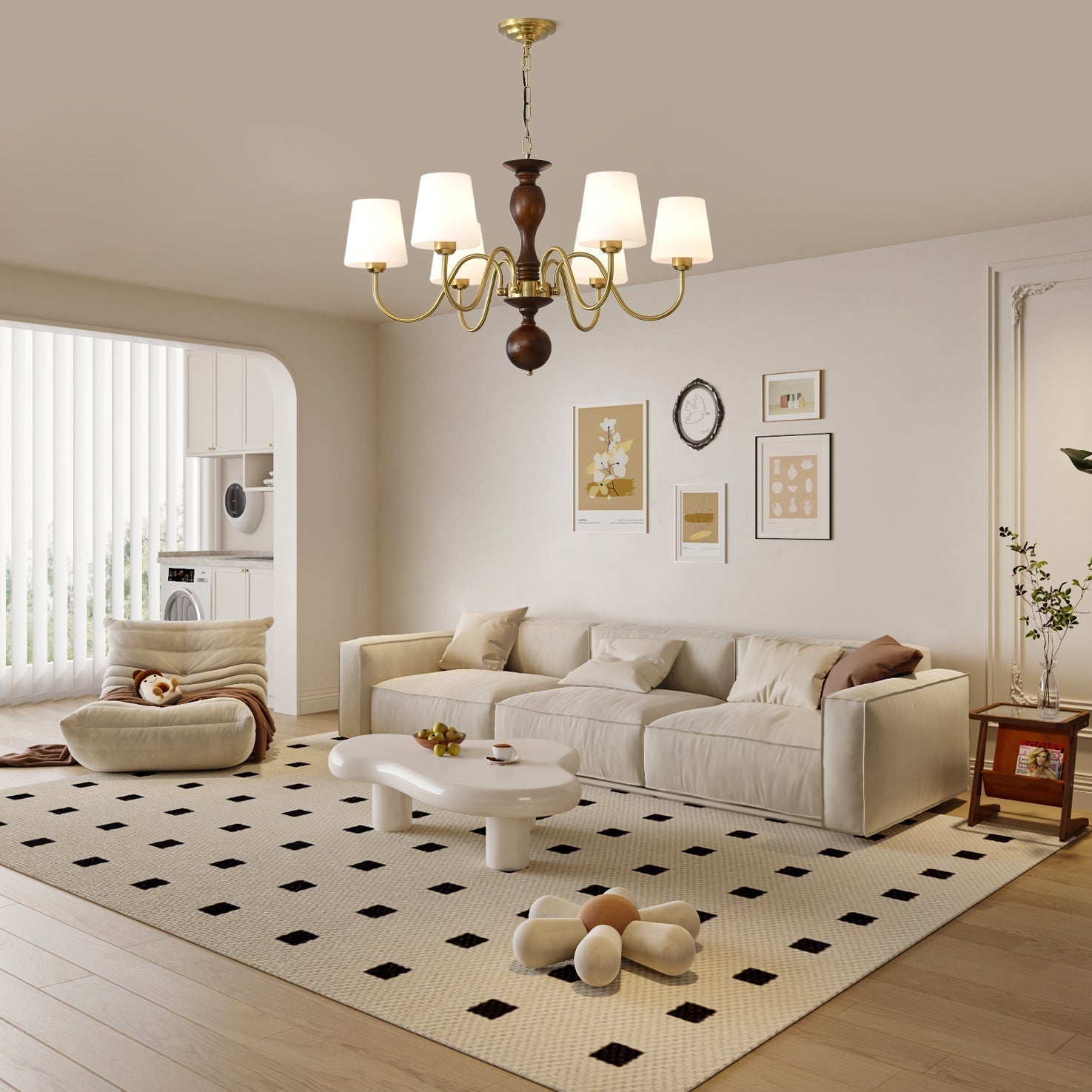 Lustra Kronleuchter Messing Holz Rustikal Vintage-Letslighting