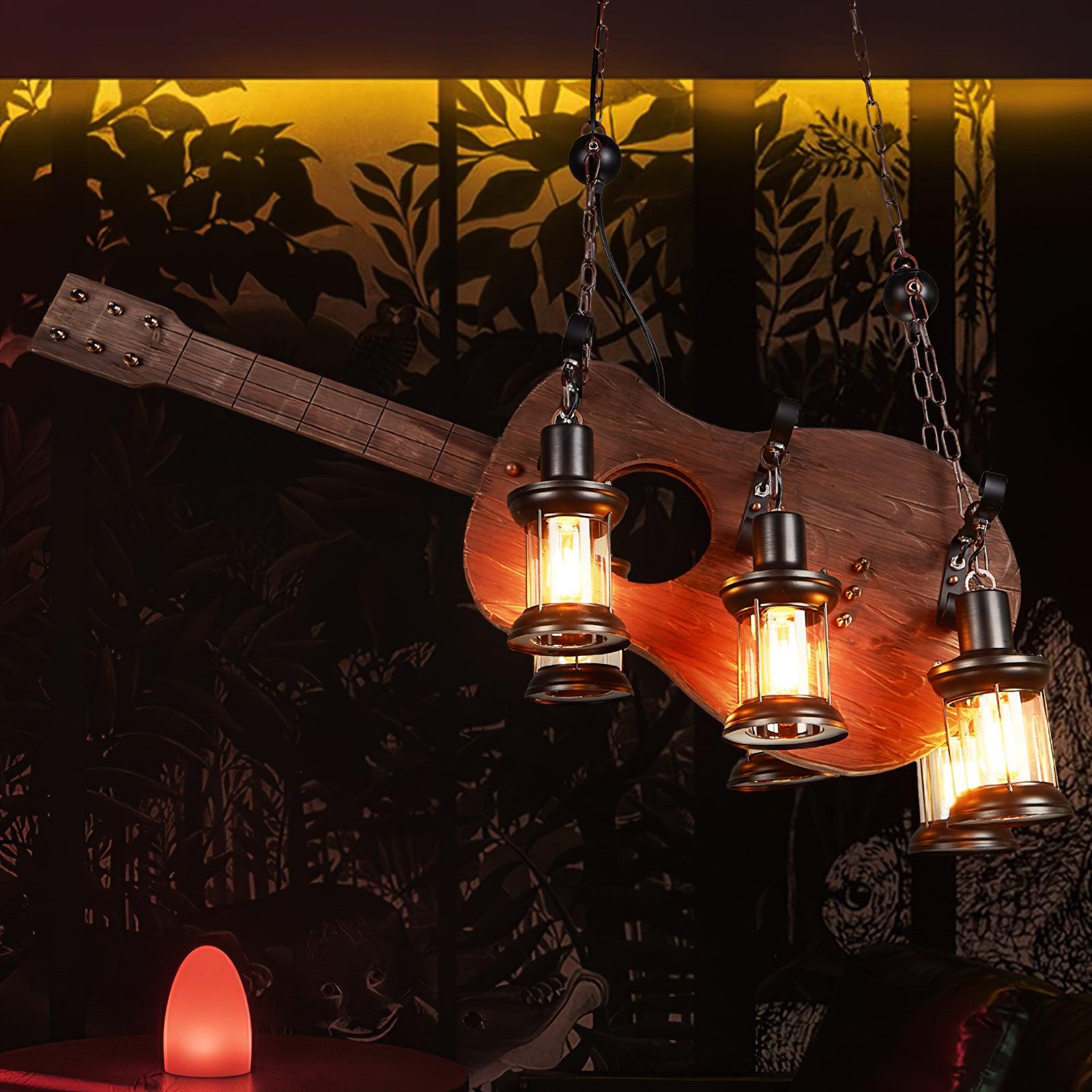 Lustra Pendelleuchte Gitarre Rustikal Holz Vintage-Letslighting