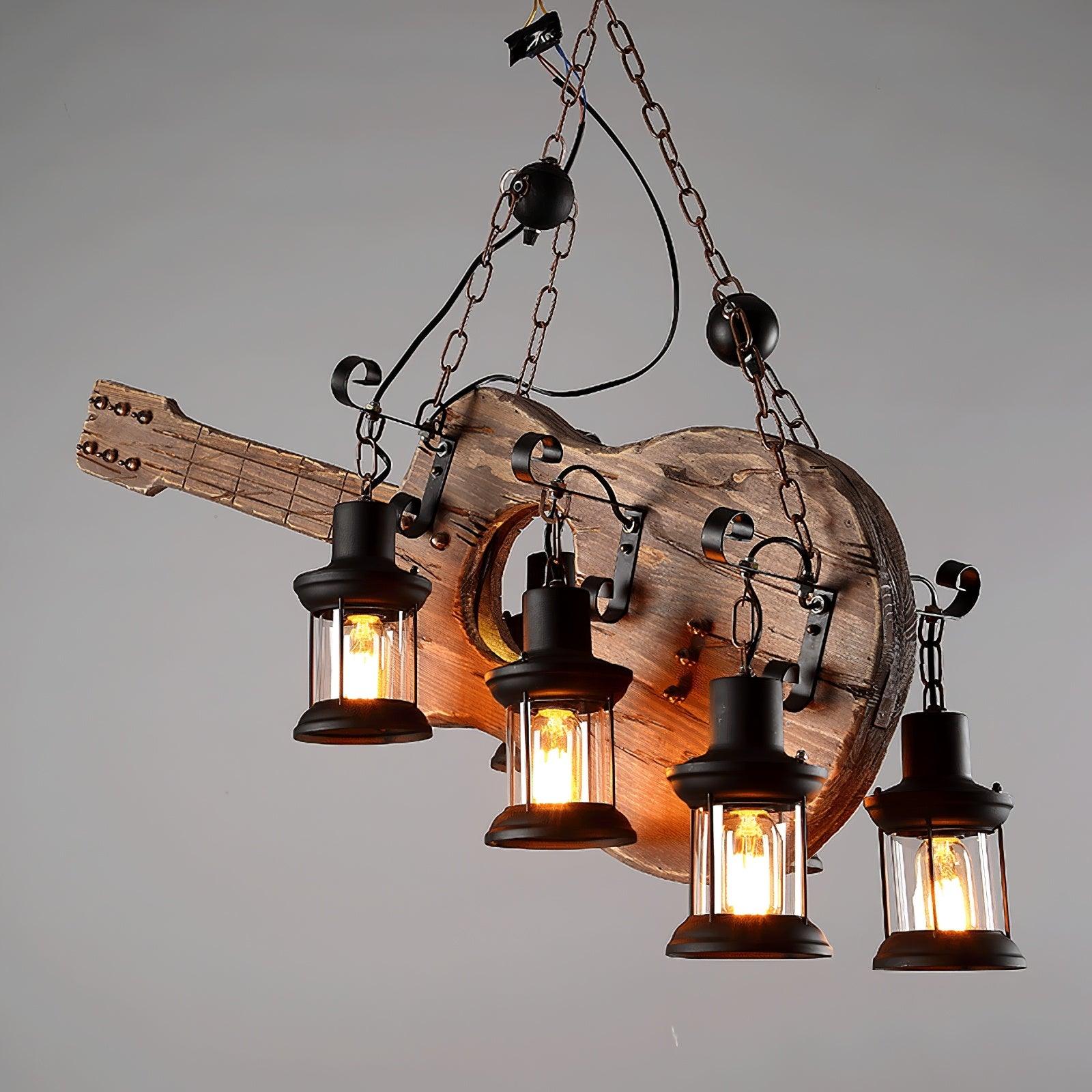 Lustra Pendelleuchte Gitarre Rustikal Holz Vintage-Letslighting