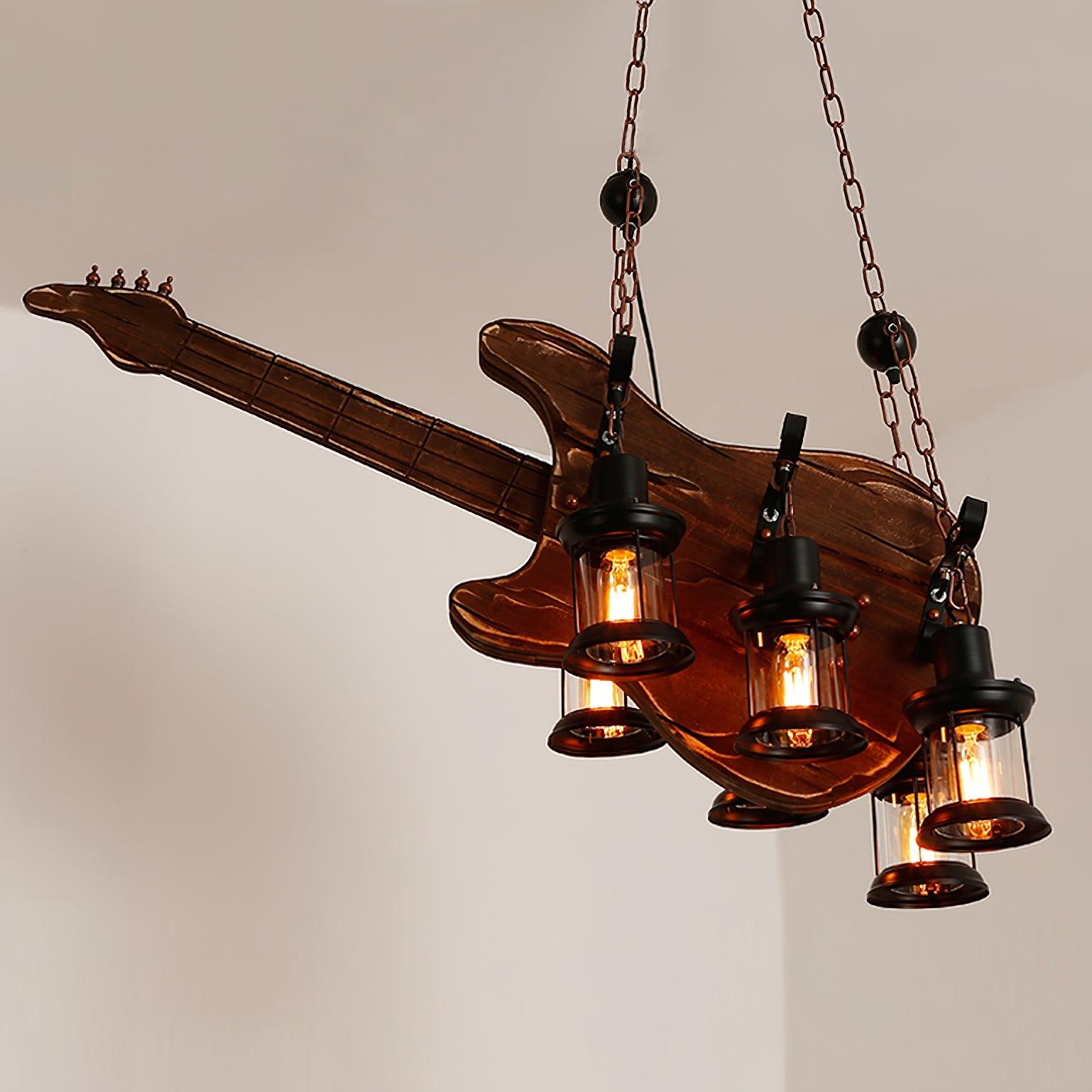 Lustra Pendelleuchte Gitarre Rustikal Holz Vintage-Letslighting