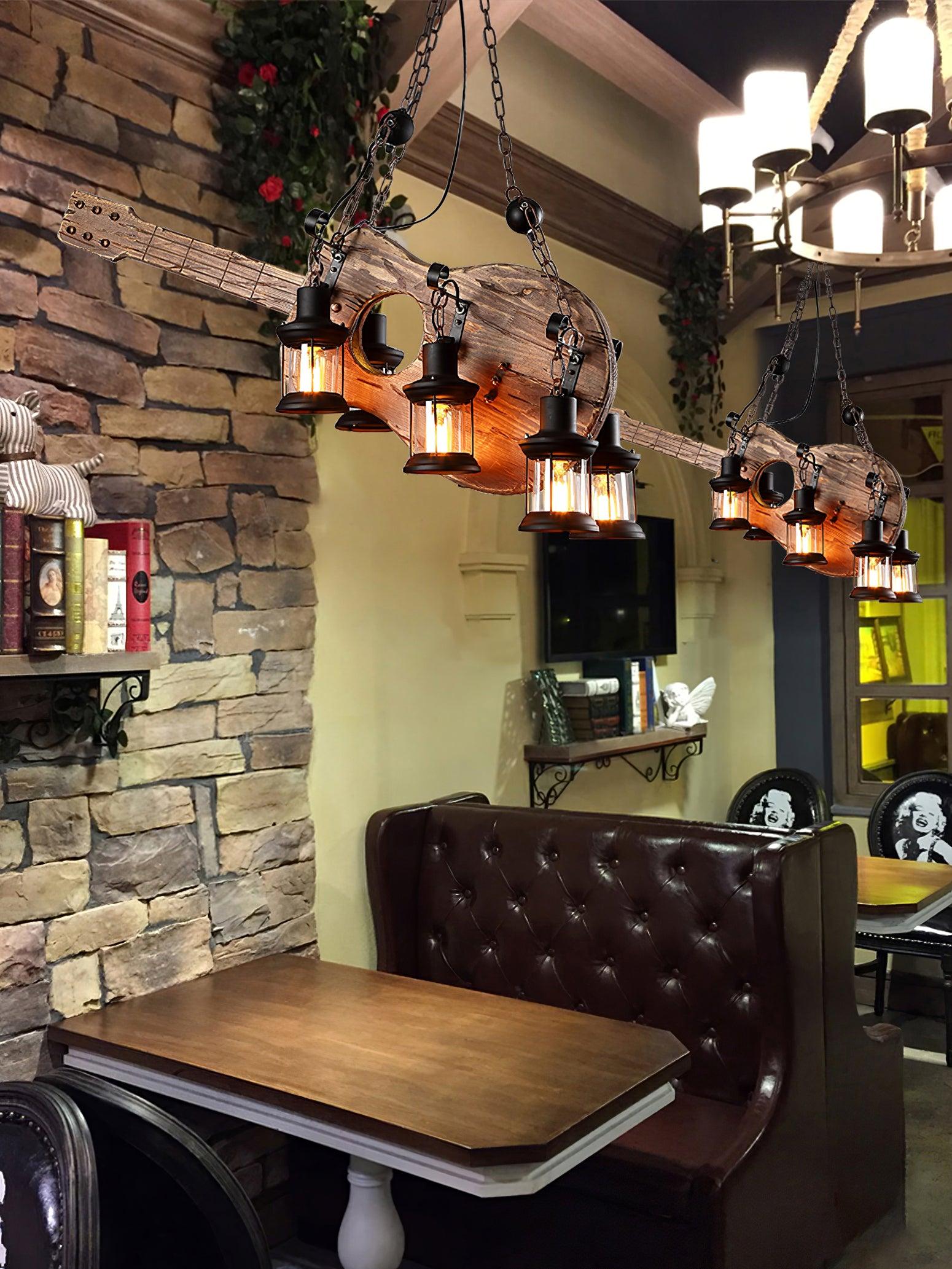 Lustra Pendelleuchte Gitarre Rustikal Holz Vintage-Letslighting