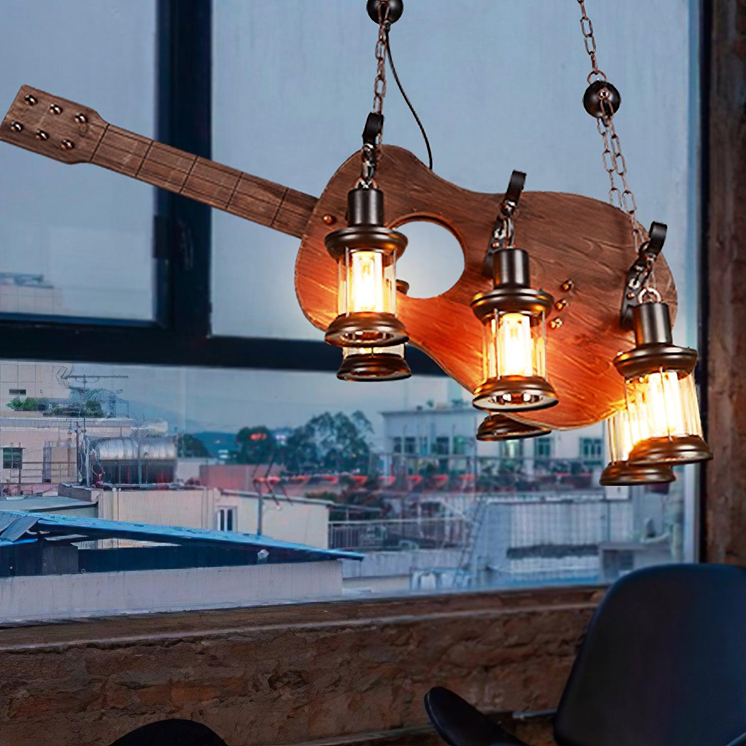 Lustra Pendelleuchte Gitarre Rustikal Holz Vintage-Letslighting
