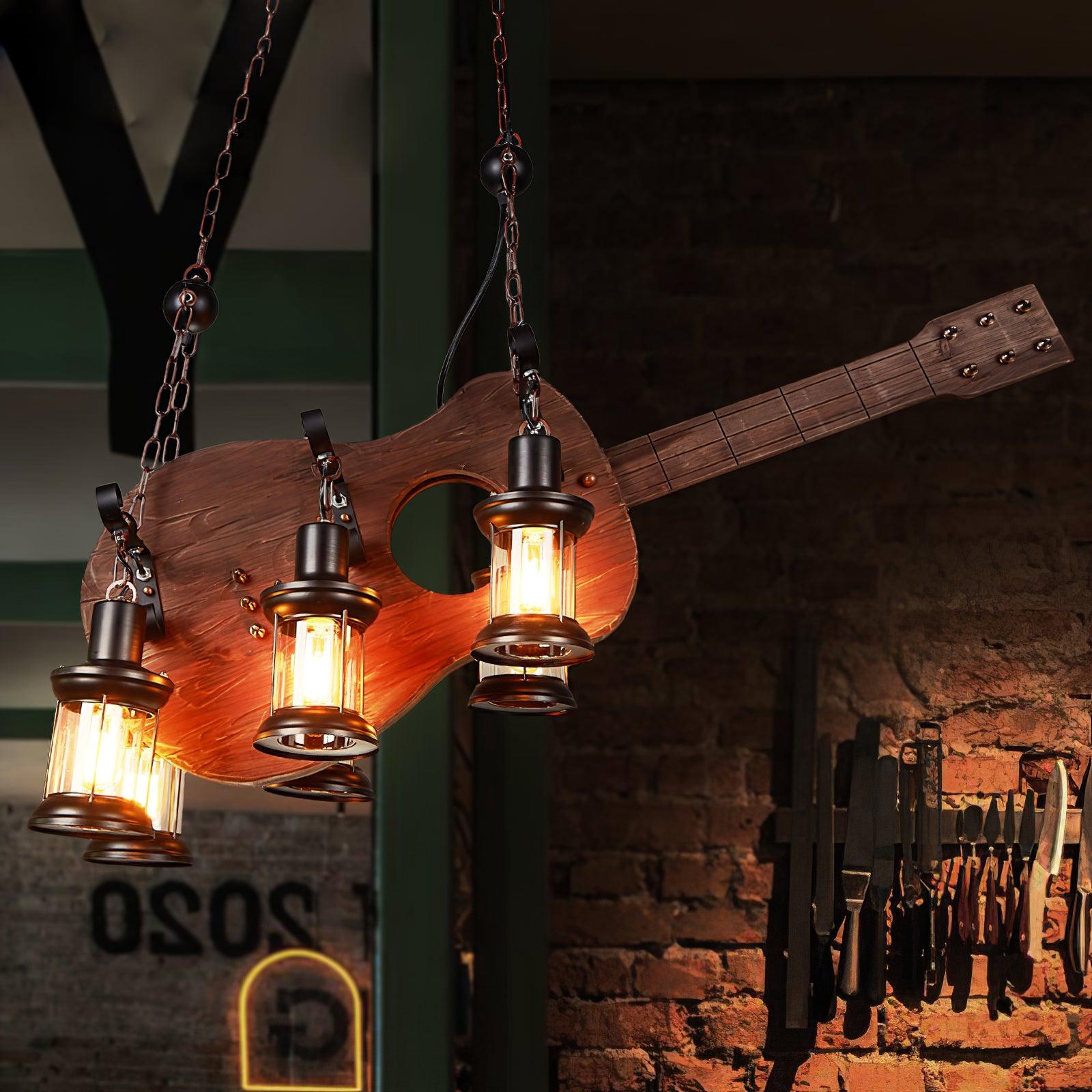 Lustra Pendelleuchte Gitarre Rustikal Holz Vintage-Letslighting