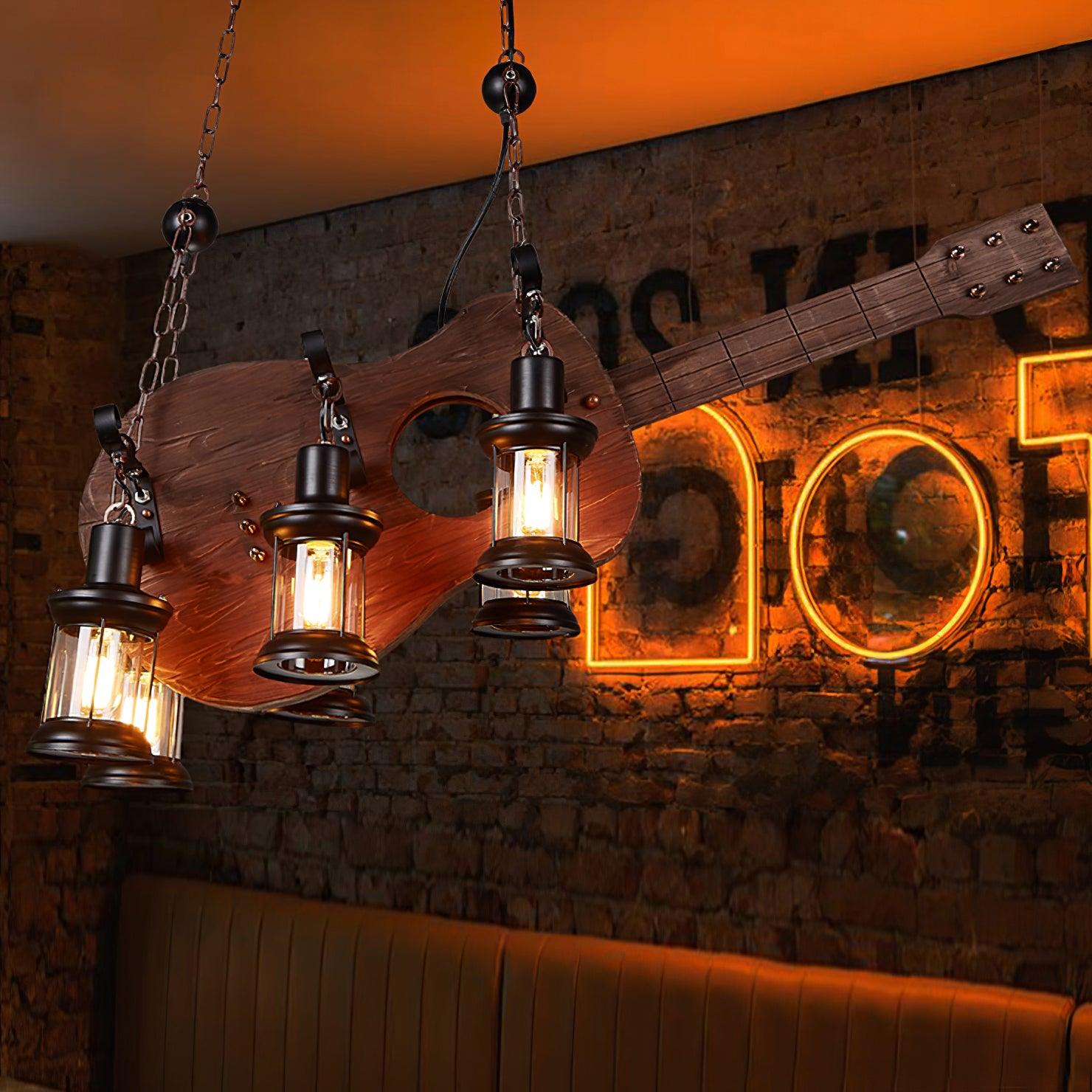 Lustra Pendelleuchte Gitarre Rustikal Holz Vintage-Letslighting