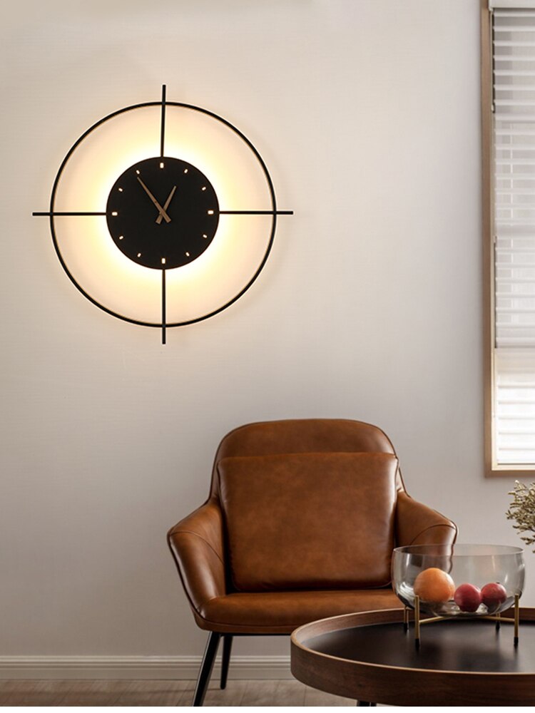 Arisha Modern Wandleuchte, Uhr, Metall, Gold/Schwarz, Wohnzimmer