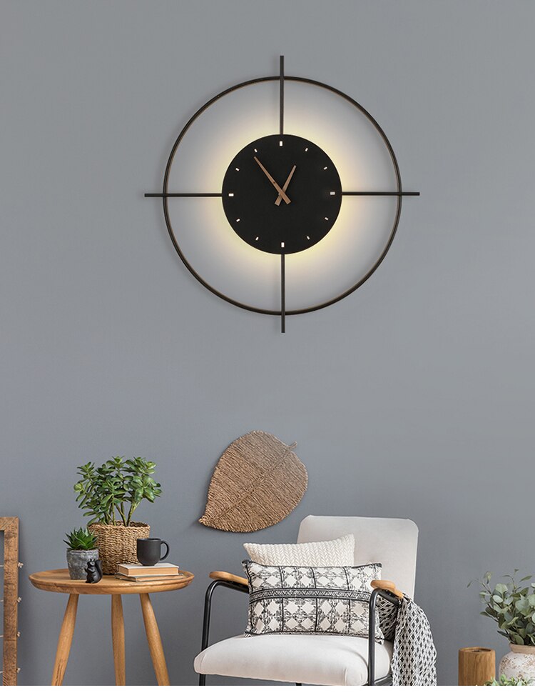 Arisha Modern Wandleuchte, Uhr, Metall, Gold/Schwarz, Wohnzimmer