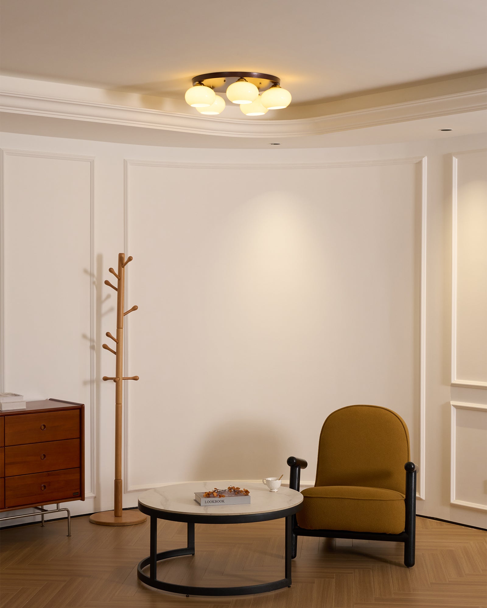 Aurevo 5-Light Amber Glass Flush Mount Ceiling Light - Letslighting