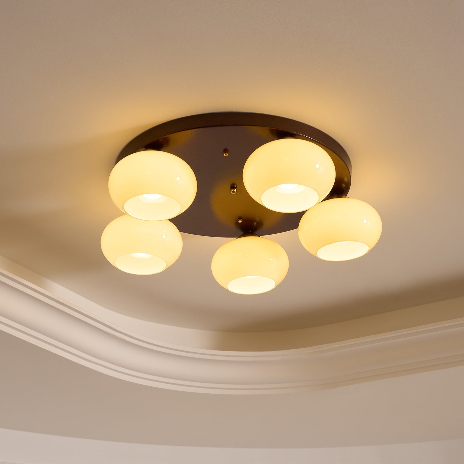 Aurevo 5-Light Amber Glass Flush Mount Ceiling Light - Letslighting