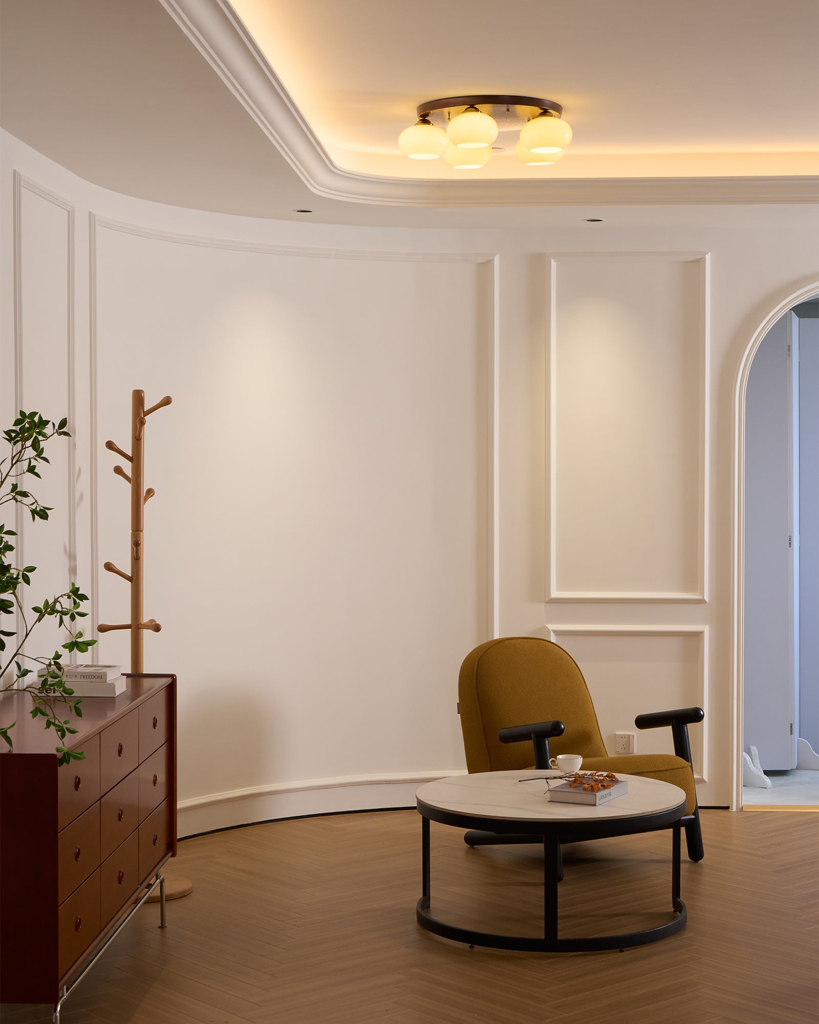 Aurevo 5-Light Amber Glass Flush Mount Ceiling Light - Letslighting