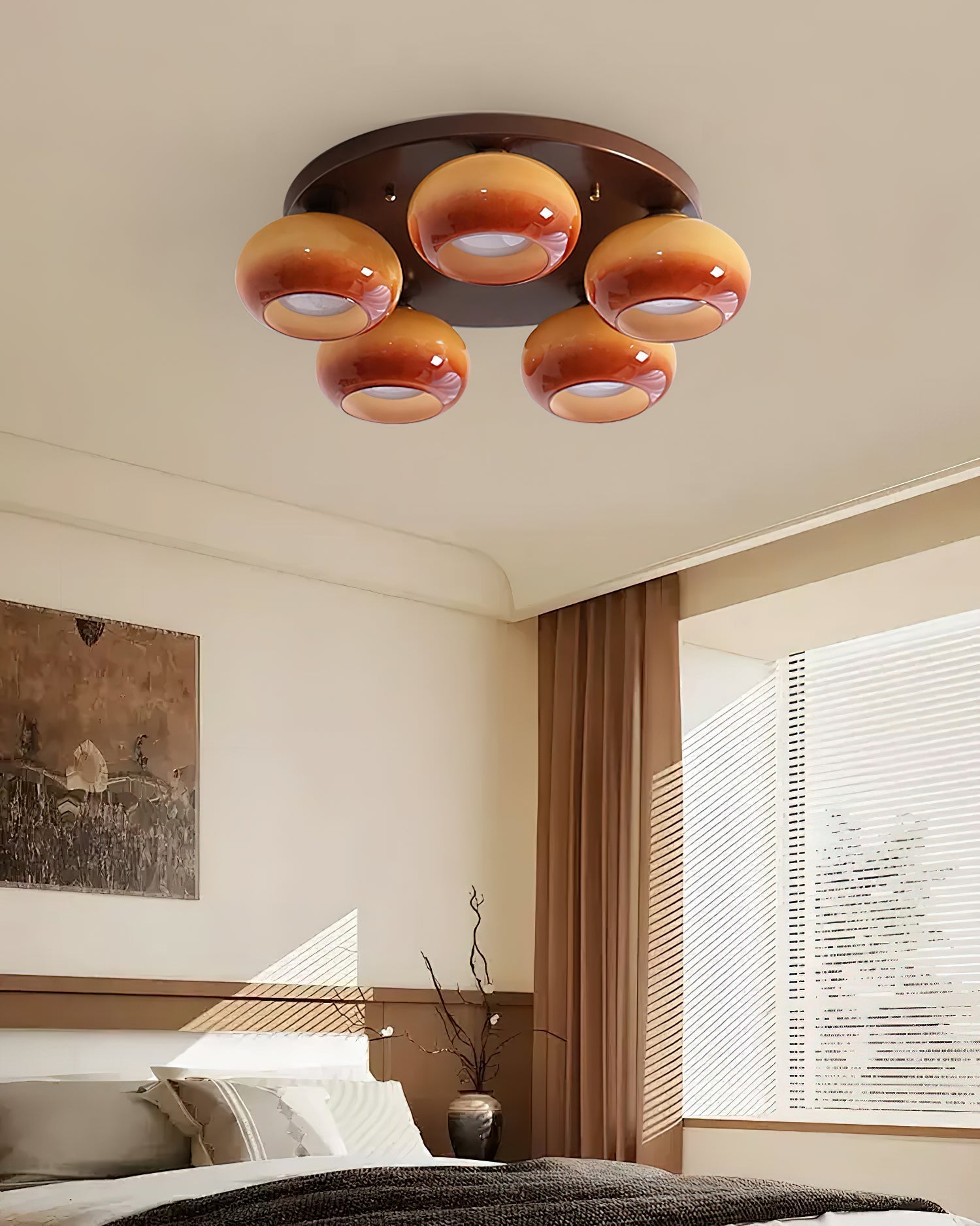 Aurevo 5-Light Amber Glass Flush Mount Ceiling Light - Letslighting