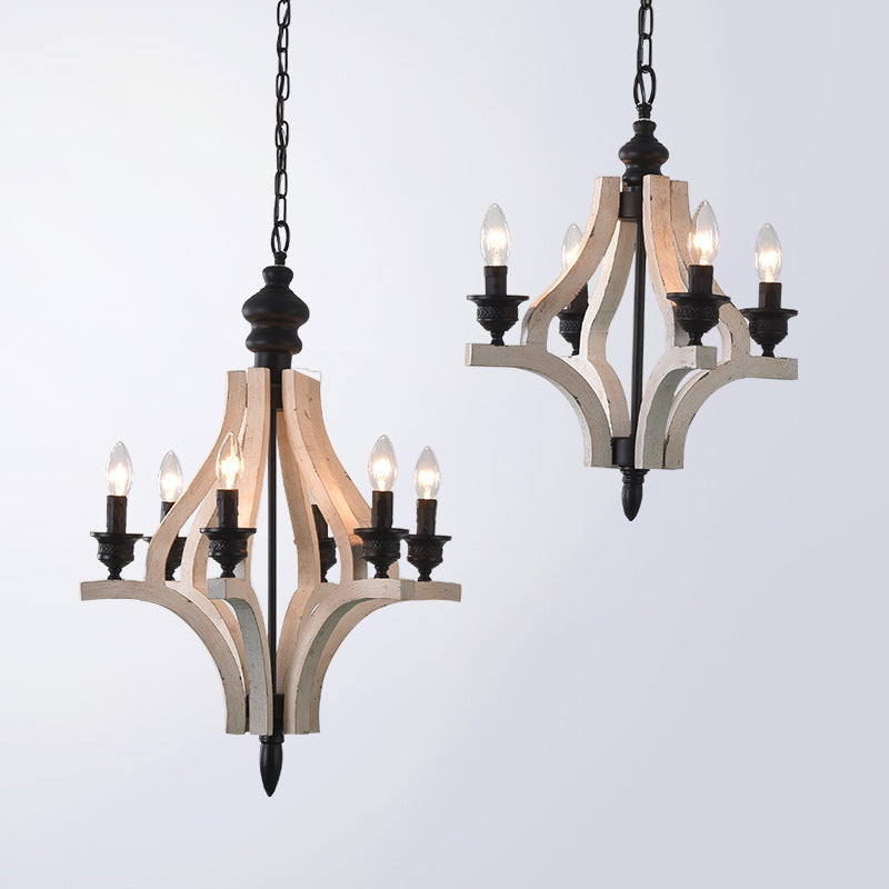 Ephaos Industrieller Vintage Kronleuchter aus Holz-Letslighting