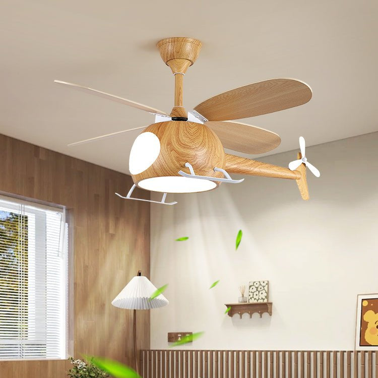 Seitenansicht der Aviara Moderner Holz-Breeze Ventilatorleuchte