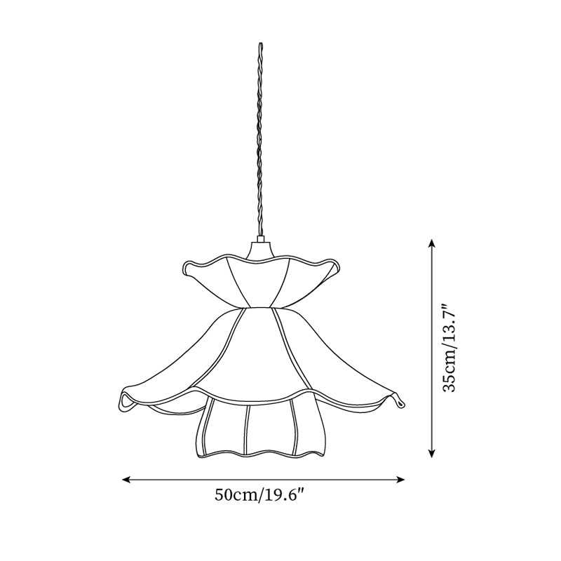Pendant Lamp Scalloped Layered Fabric Shade Wood Minimalist - Letslighting