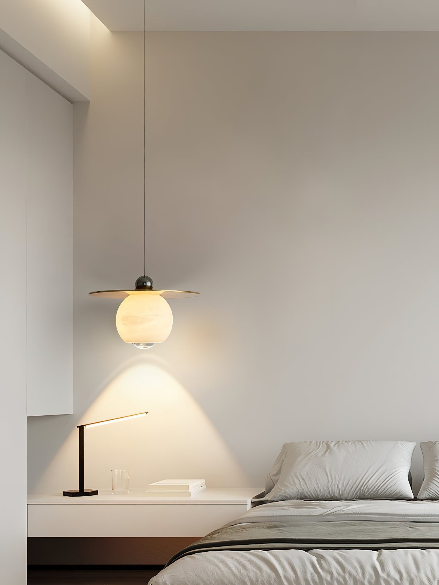 Alvarel Modern Minimalist Cord Brass Alabaster Pendant Light - Letslighting