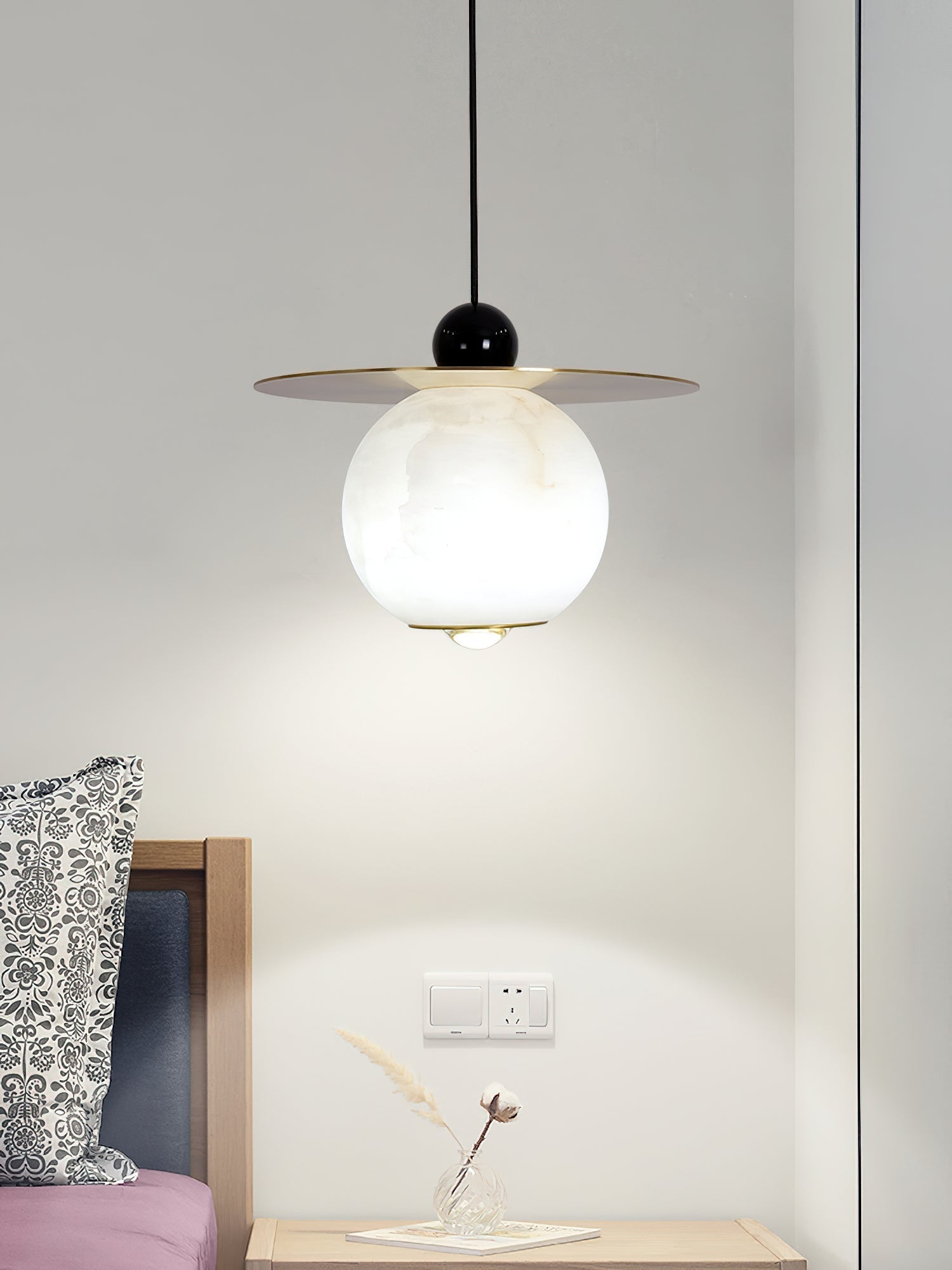 Alvarel Modern Minimalist Cord Brass Alabaster Pendant Light - Letslighting