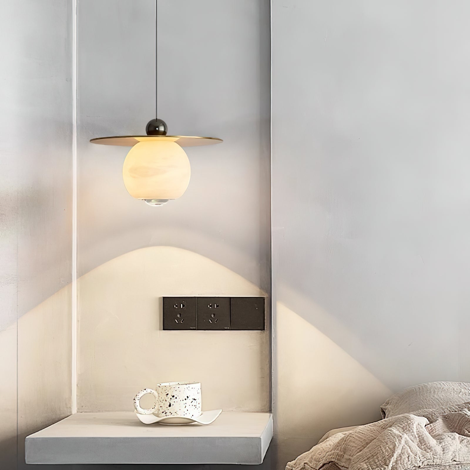 Alvarel Modern Minimalist Cord Brass Alabaster Pendant Light - Letslighting