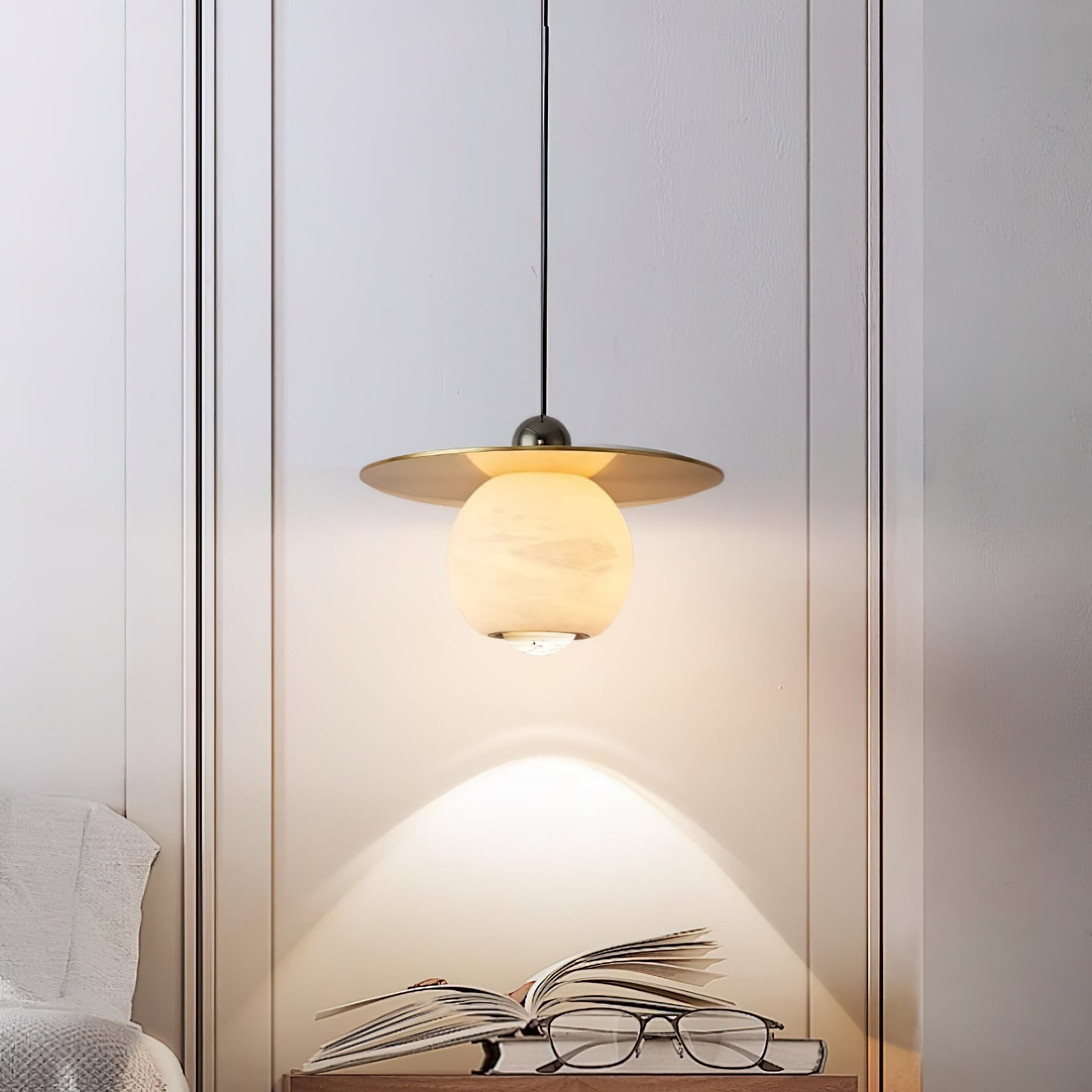 Alvarel Modern Minimalist Cord Brass Alabaster Pendant Light - Letslighting