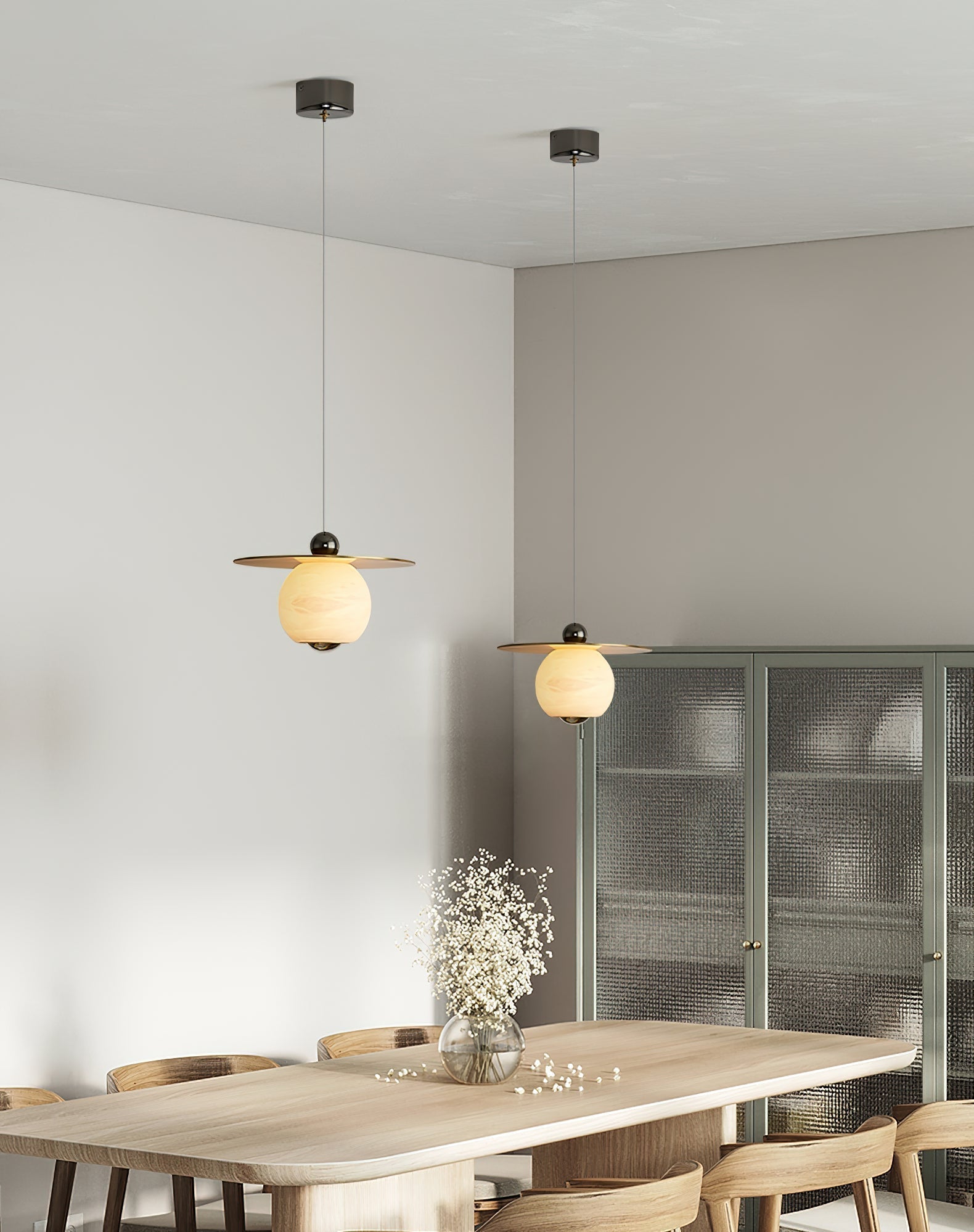 Alvarel Modern Minimalist Cord Brass Alabaster Pendant Light - Letslighting