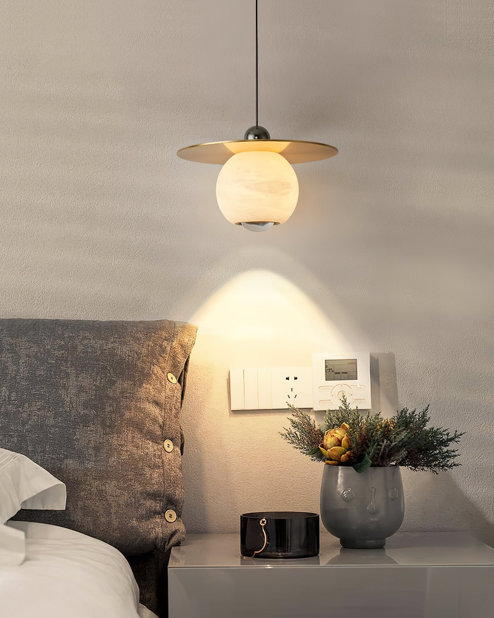 Alvarel Modern Minimalist Cord Brass Alabaster Pendant Light - Letslighting