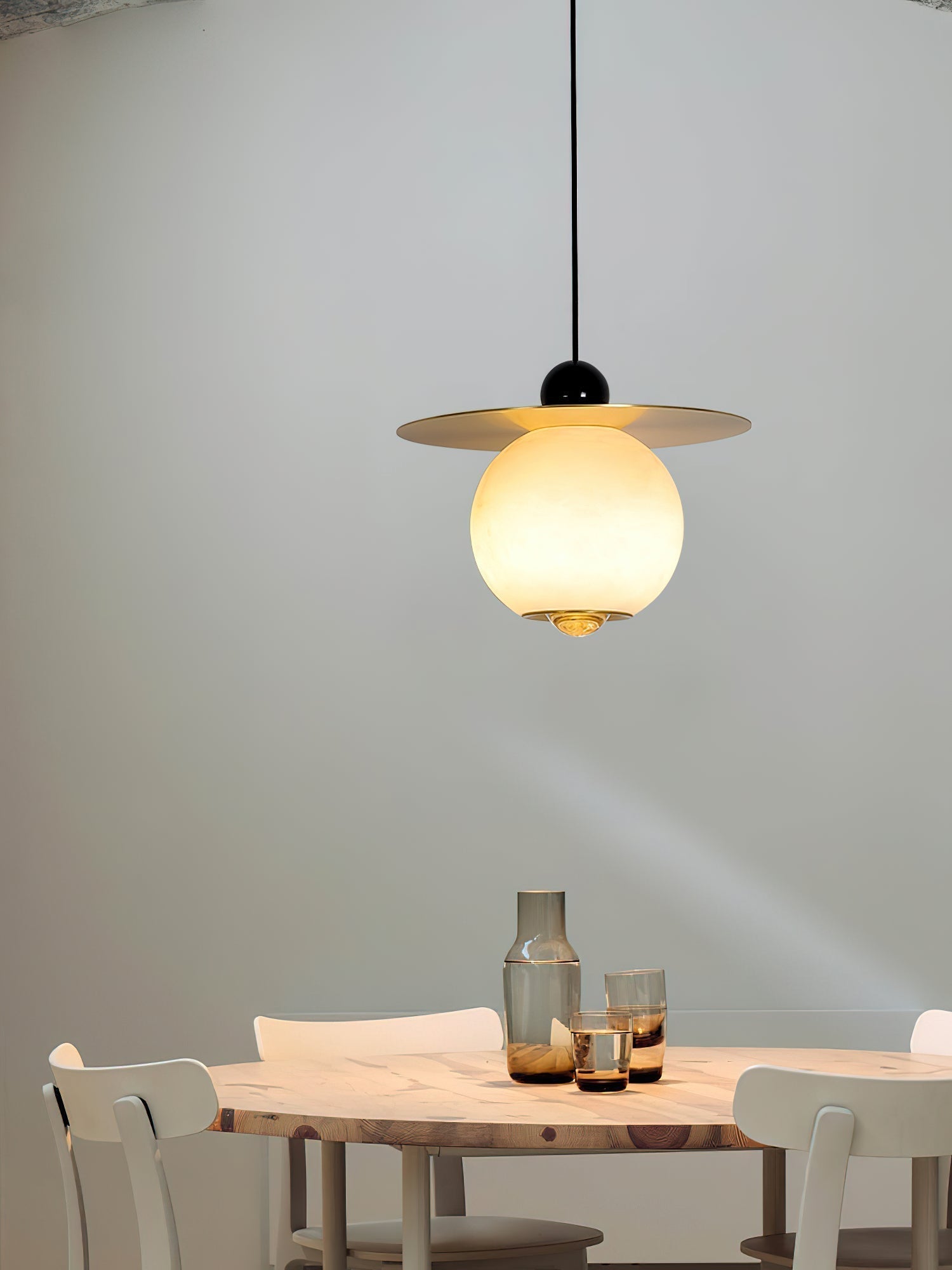 Alvarel Modern Minimalist Cord Brass Alabaster Pendant Light - Letslighting