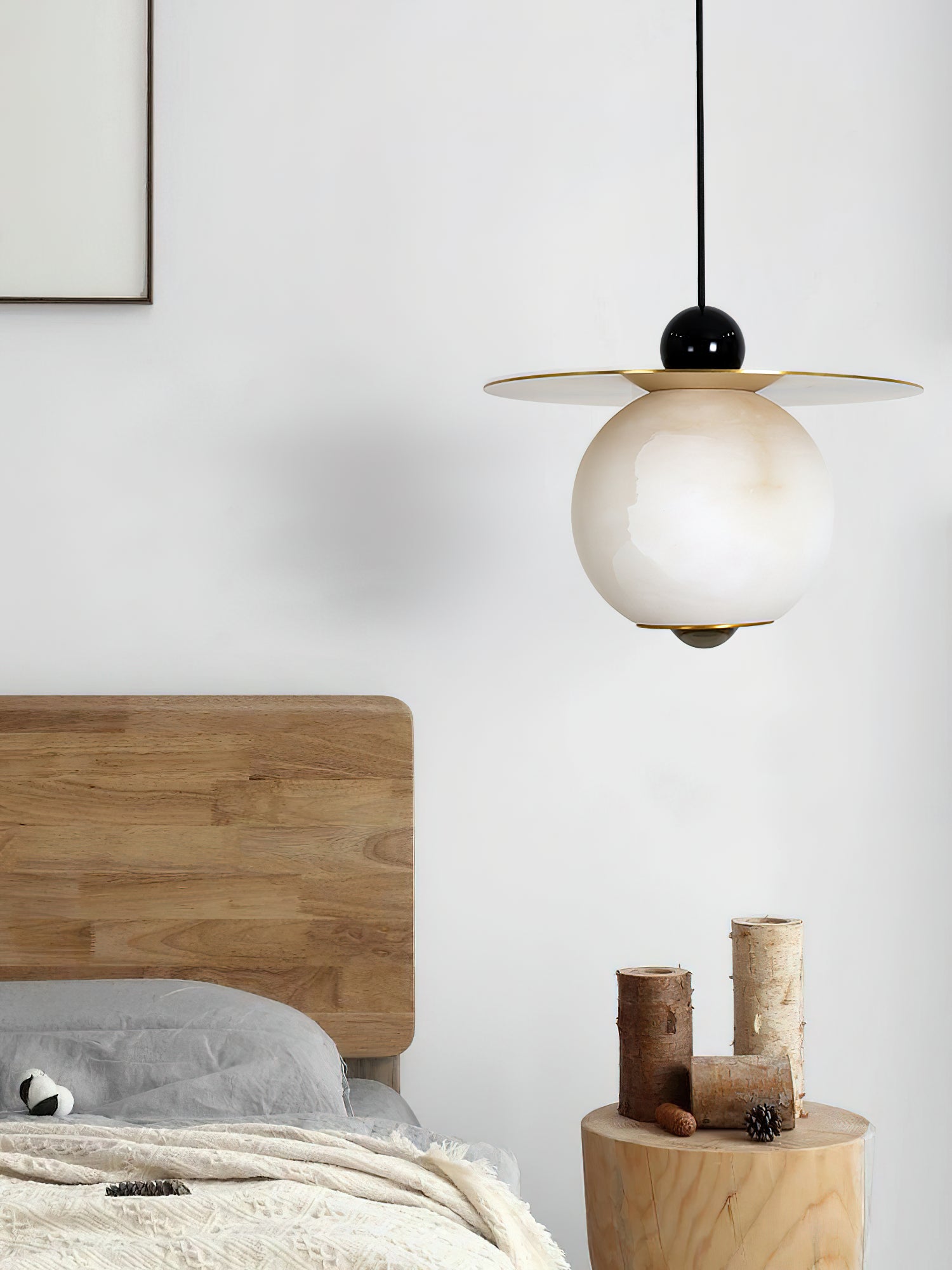 Alvarel Modern Minimalist Cord Brass Alabaster Pendant Light - Letslighting