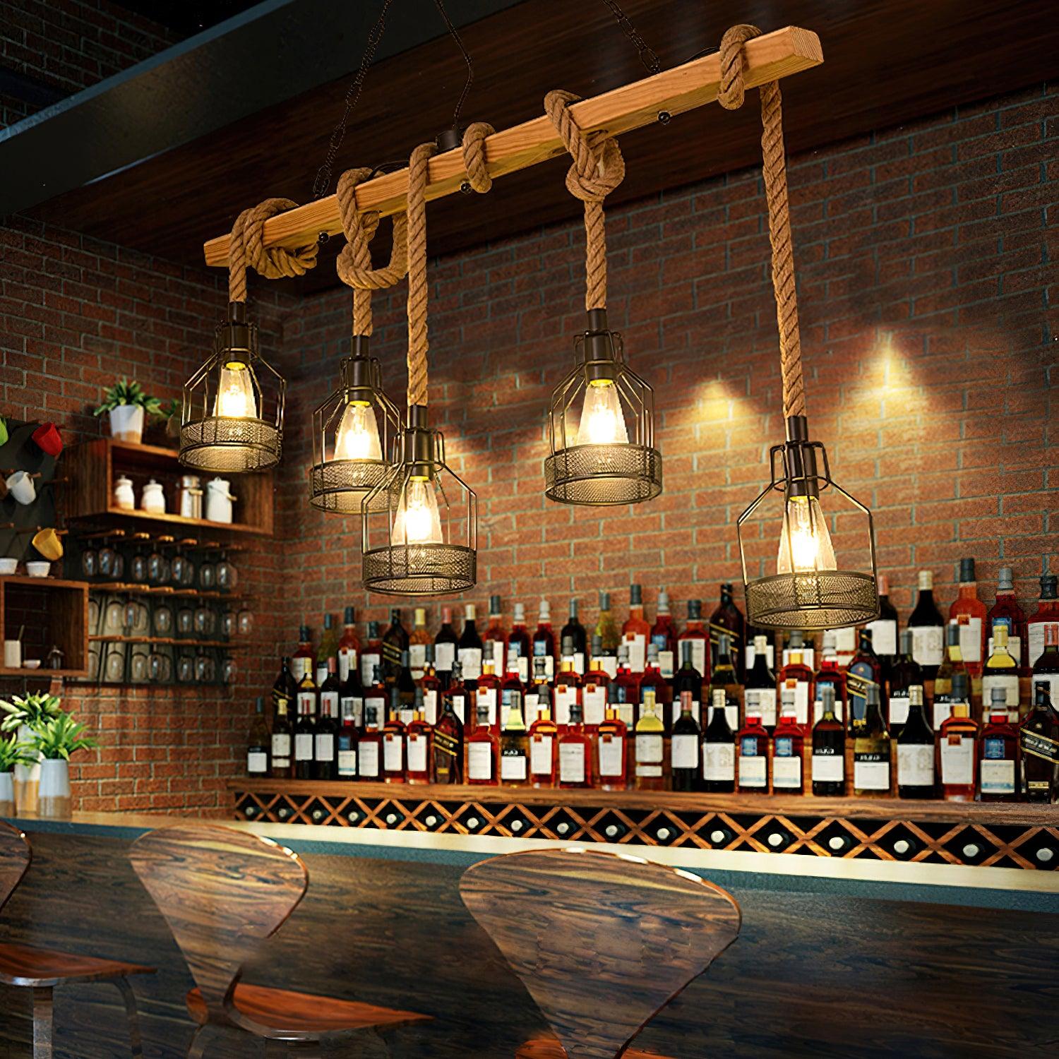 Quoro Industrieller Granaten-Kronleuchter aus Hanfseil