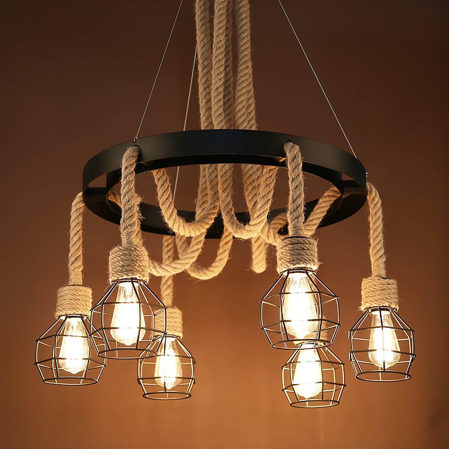 Lustra Kronleuchter aus Hanfseil im Industriestil-Letslighting