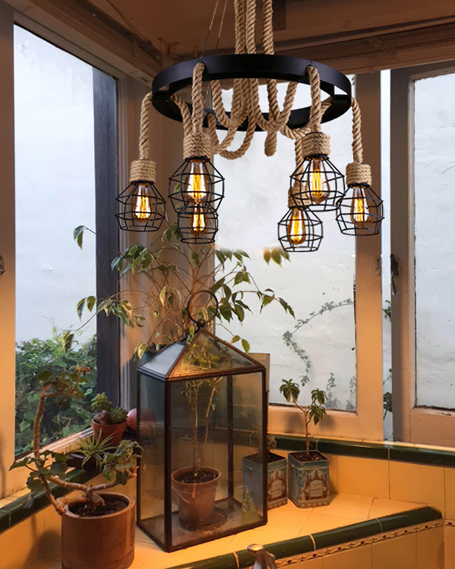 Lustra Kronleuchter aus Hanfseil im Industriestil-Letslighting