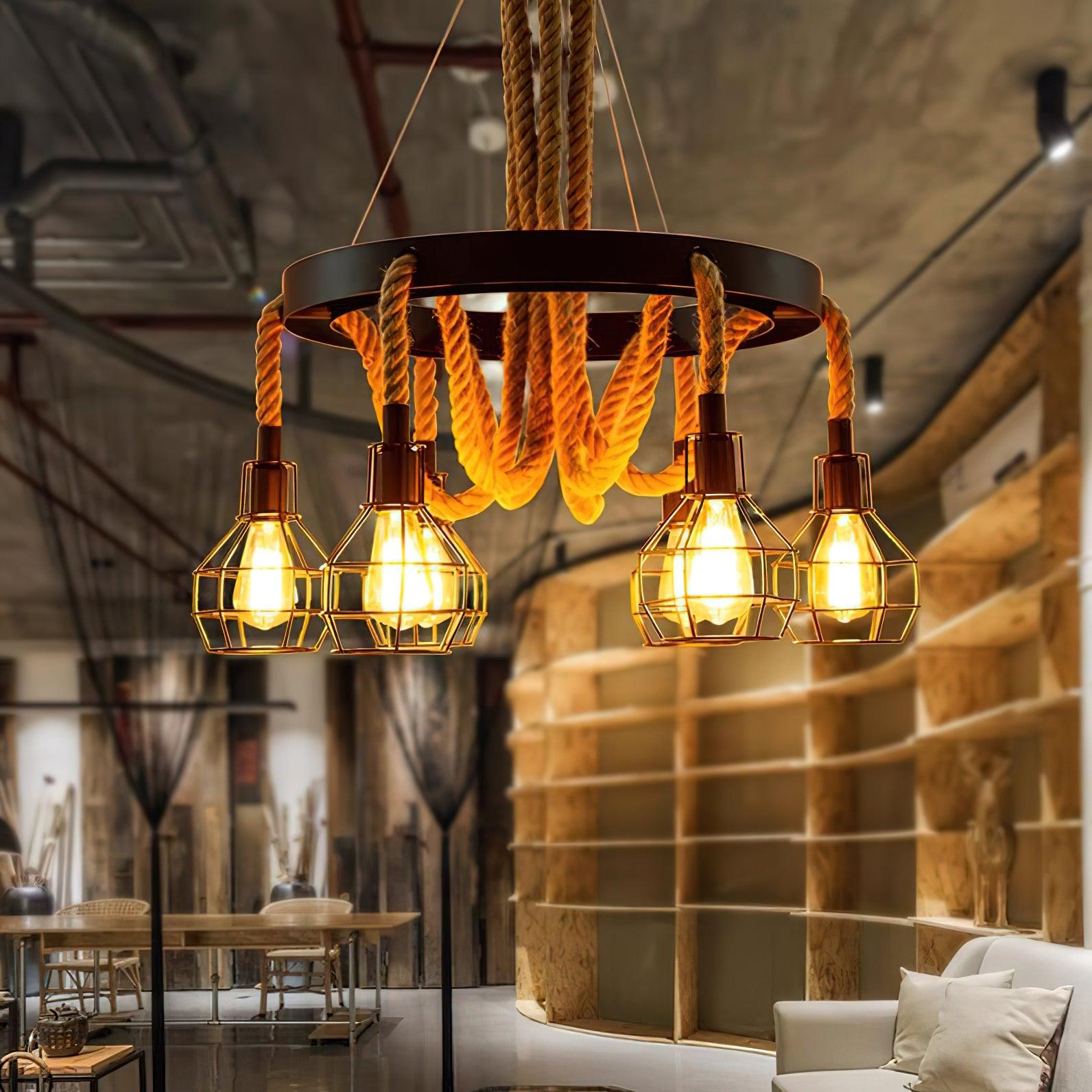 Lustra Kronleuchter aus Hanfseil im Industriestil-Letslighting