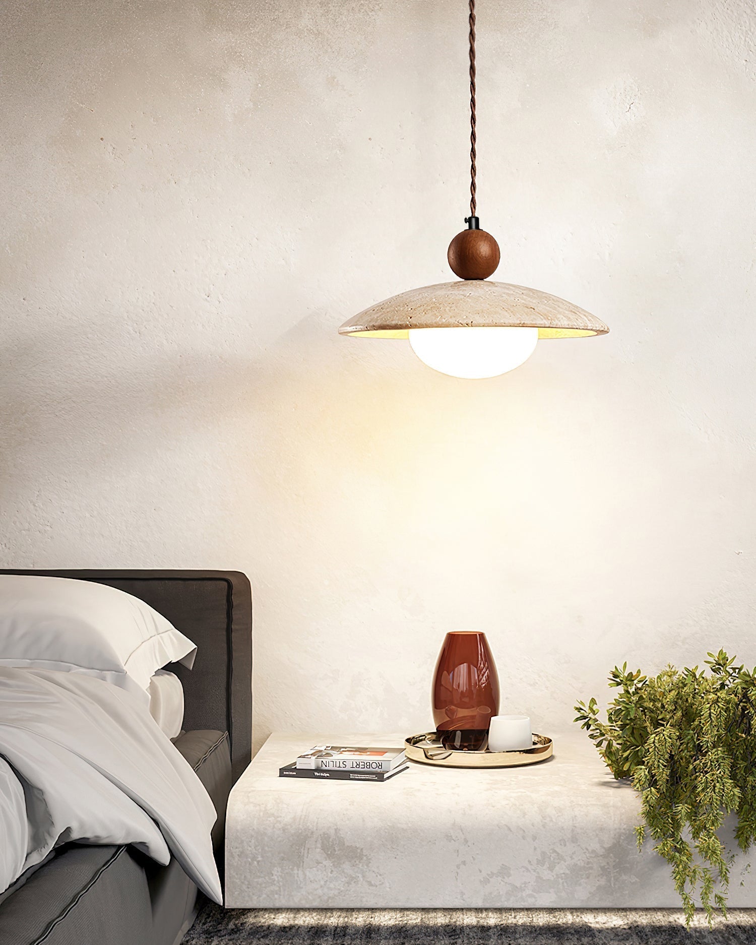 Travaro Travertine Pendant Light with Wooden Accent - Letslighting