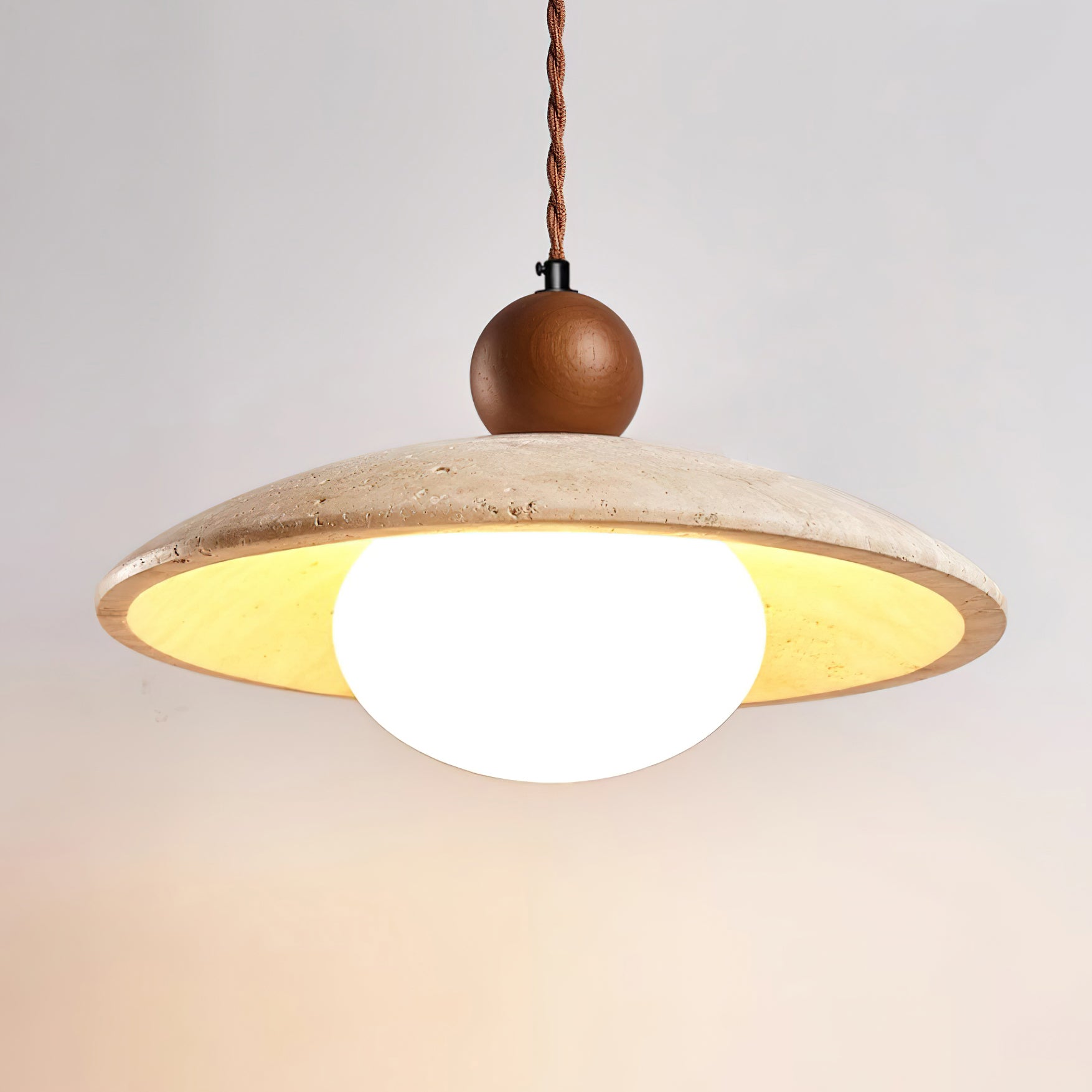 Travaro Travertine Pendant Light with Wooden Accent - Letslighting