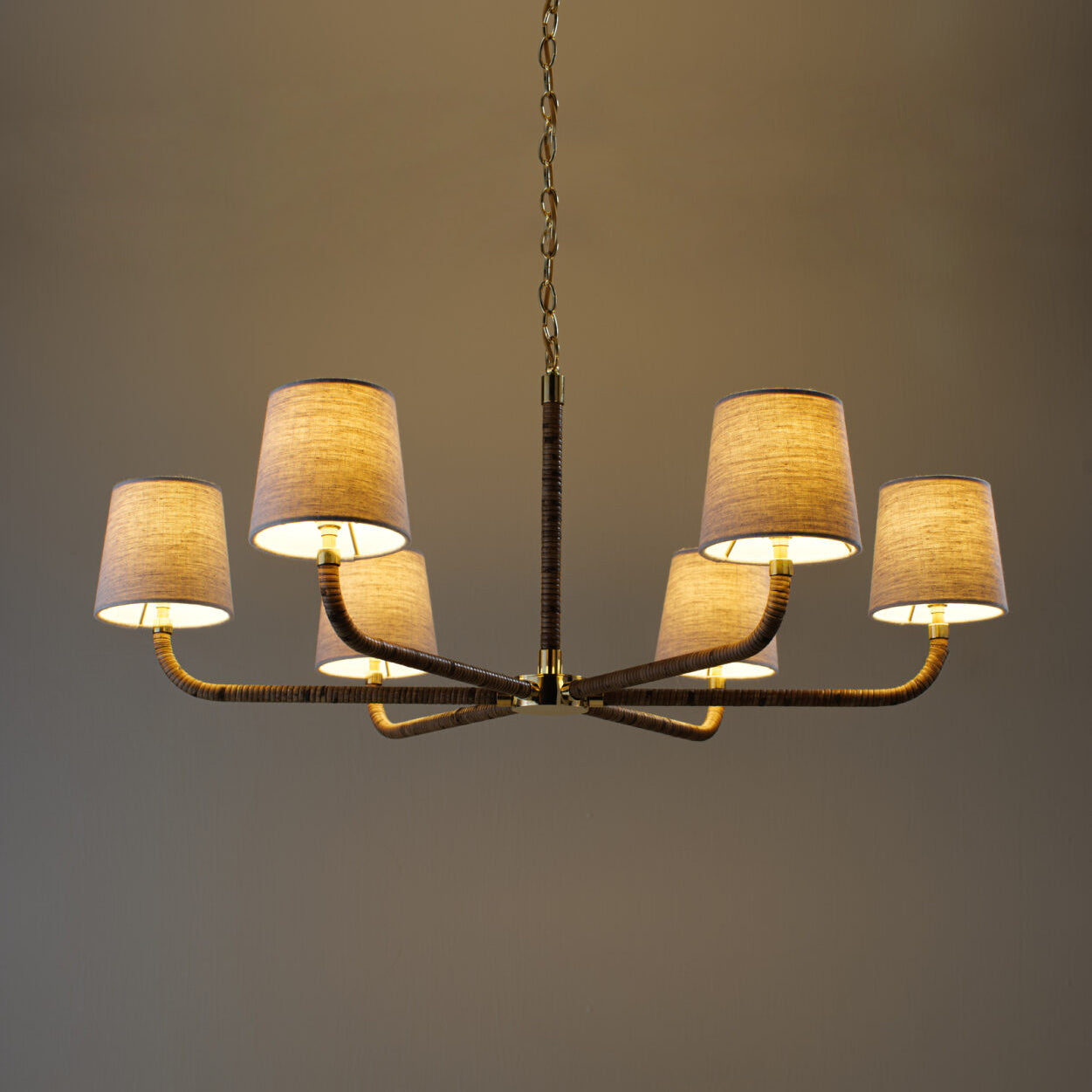 Avdoria Vintage Industrieller Holden-Rattan Gold Stoff-Kronleuchter-Letslighting
