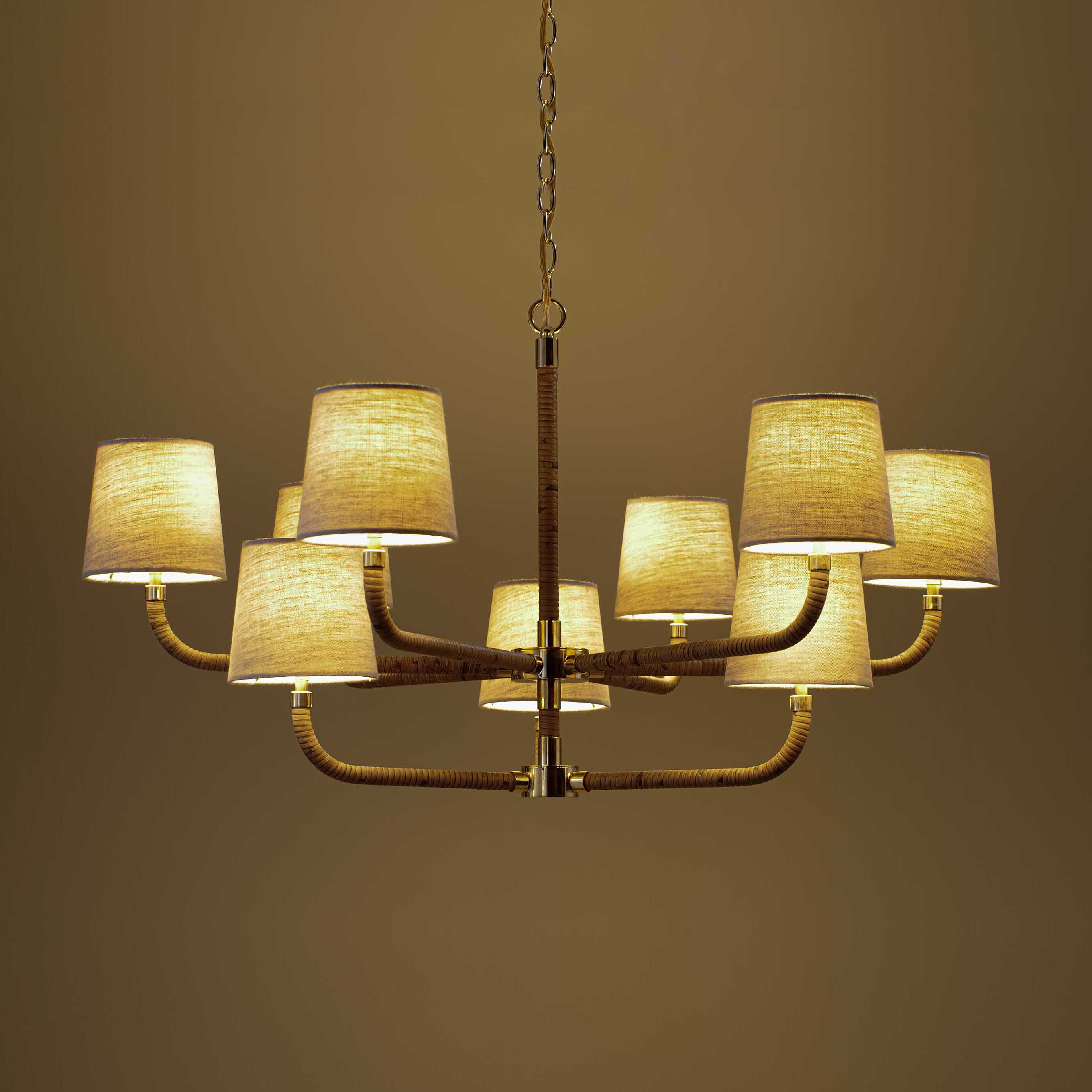 Avdoria Vintage Industrieller Holden-Rattan Gold Stoff-Kronleuchter-Letslighting