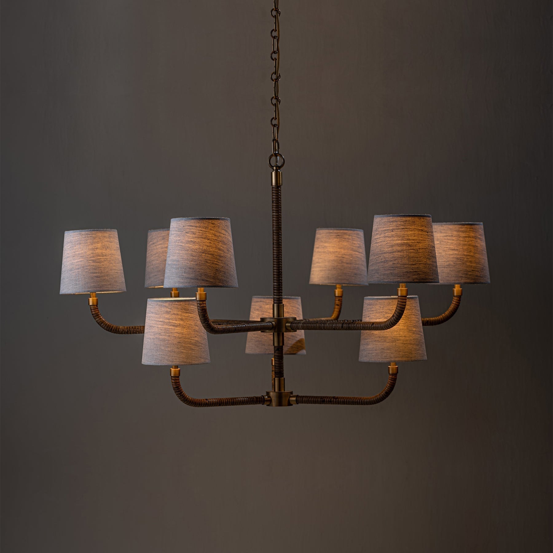 Avdoria Vintage Industrieller Holden-Rattan Gold Stoff-Kronleuchter-Letslighting