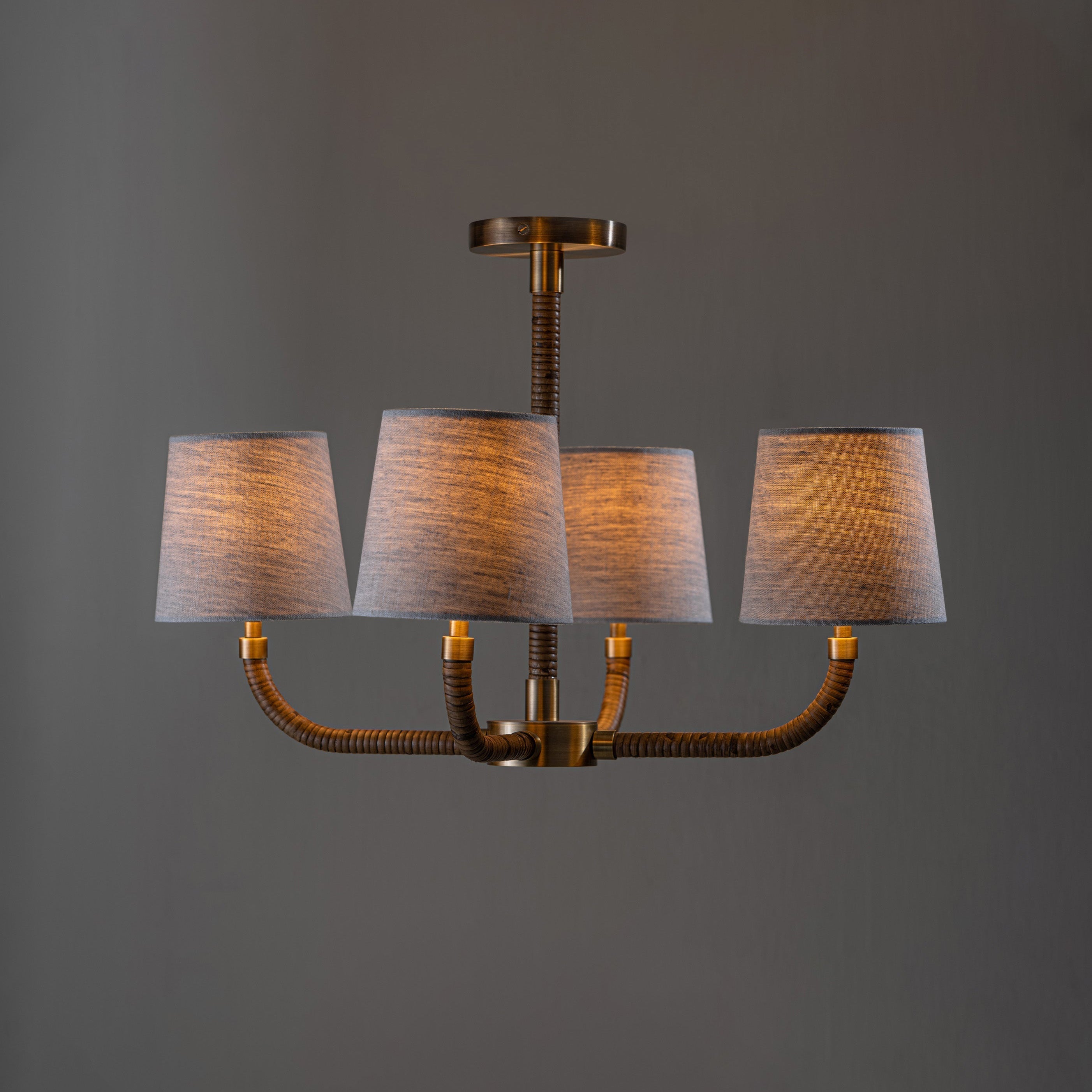 Avdoria Vintage Industrieller Holden-Rattan Gold Stoff-Kronleuchter-Letslighting