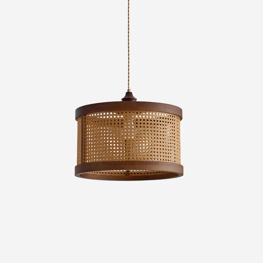 Gudon Pendelleuchte Natur Rattan & Holz Zylinder-Letslighting
