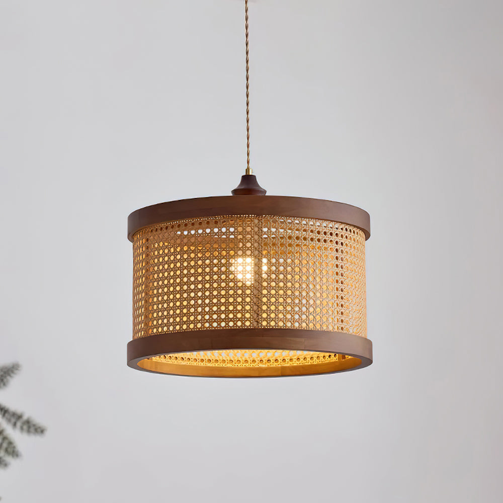 Gudon Pendelleuchte Natur Rattan & Holz Zylinder-Letslighting