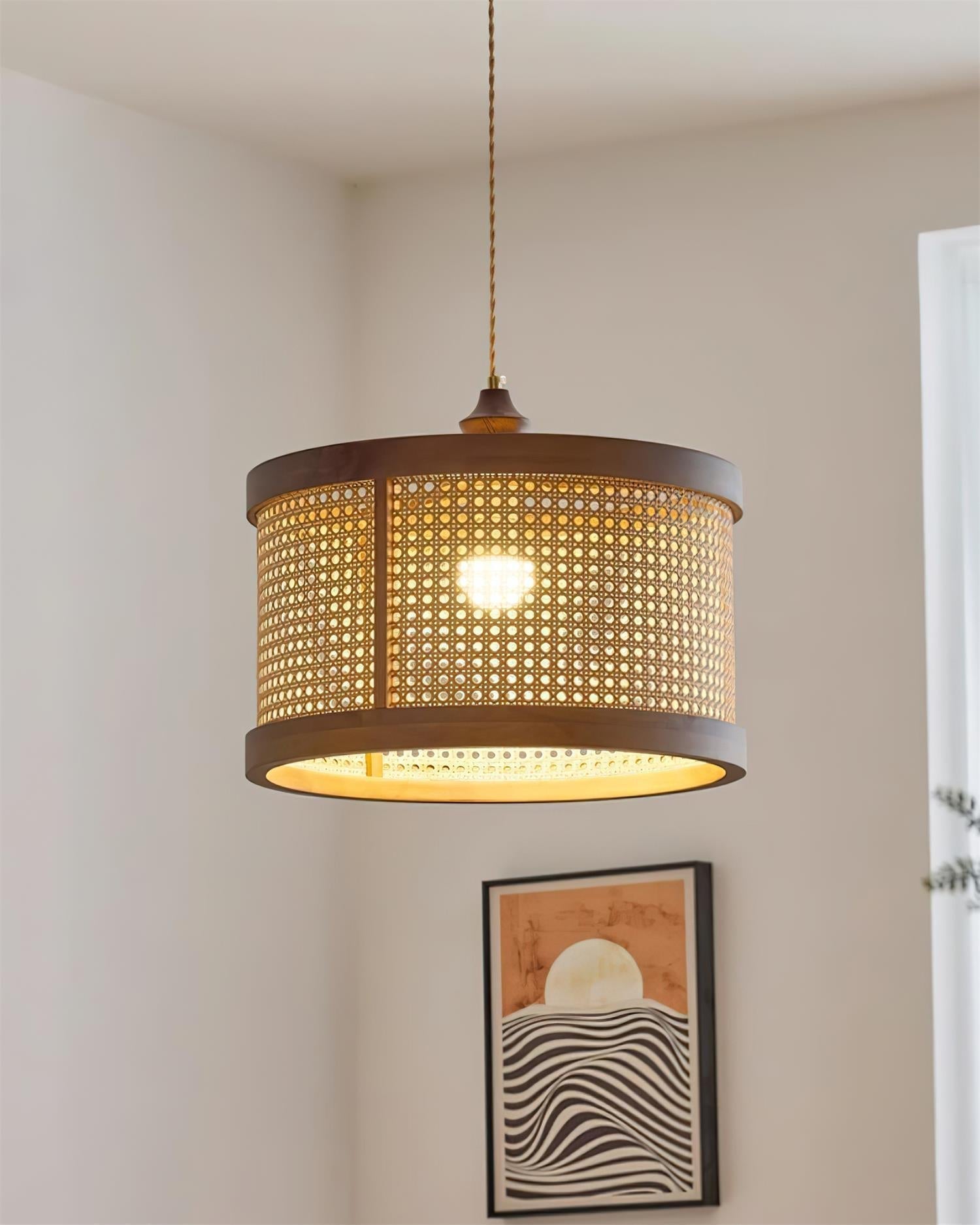 Gudon Pendelleuchte Natur Rattan & Holz Zylinder-Letslighting